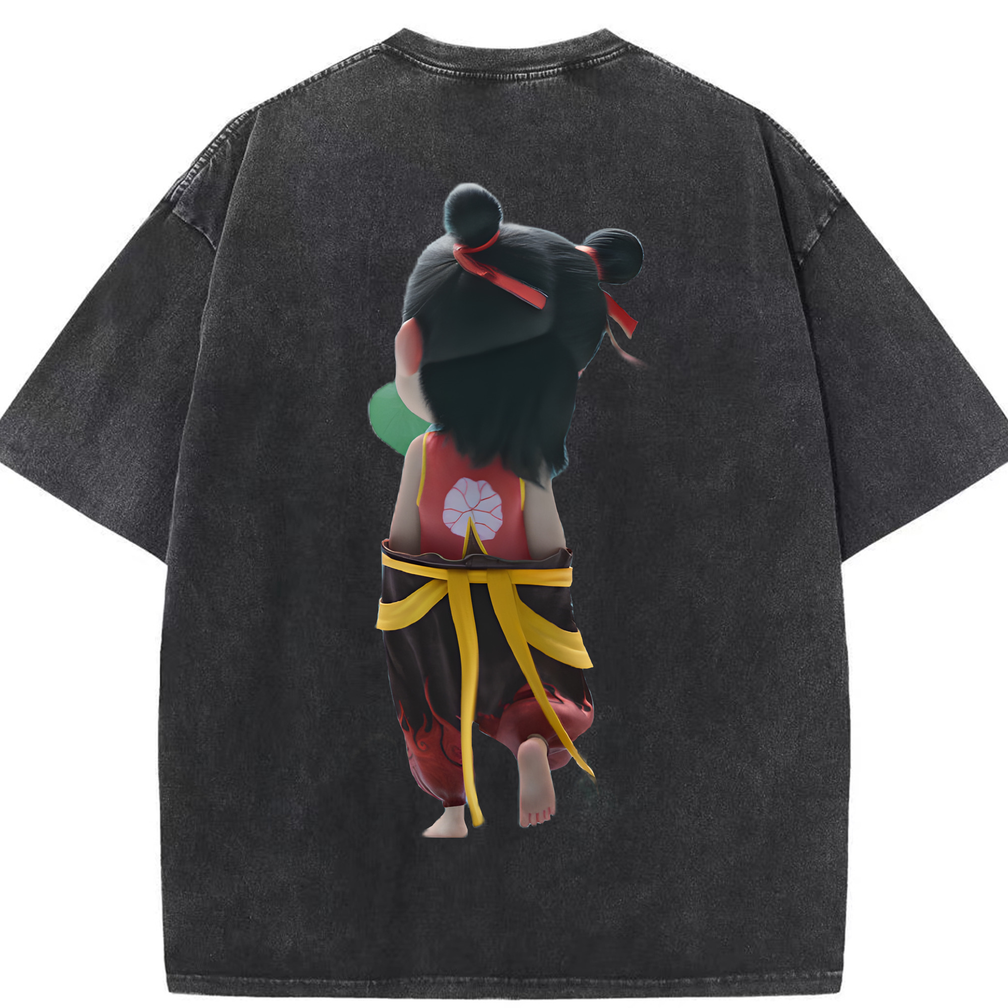 （画像用） Ne Zha 2 ナタ 魔童の大暴れ 綿100% ヴィンテージ風 半袖Tシャツ（背面プリント）