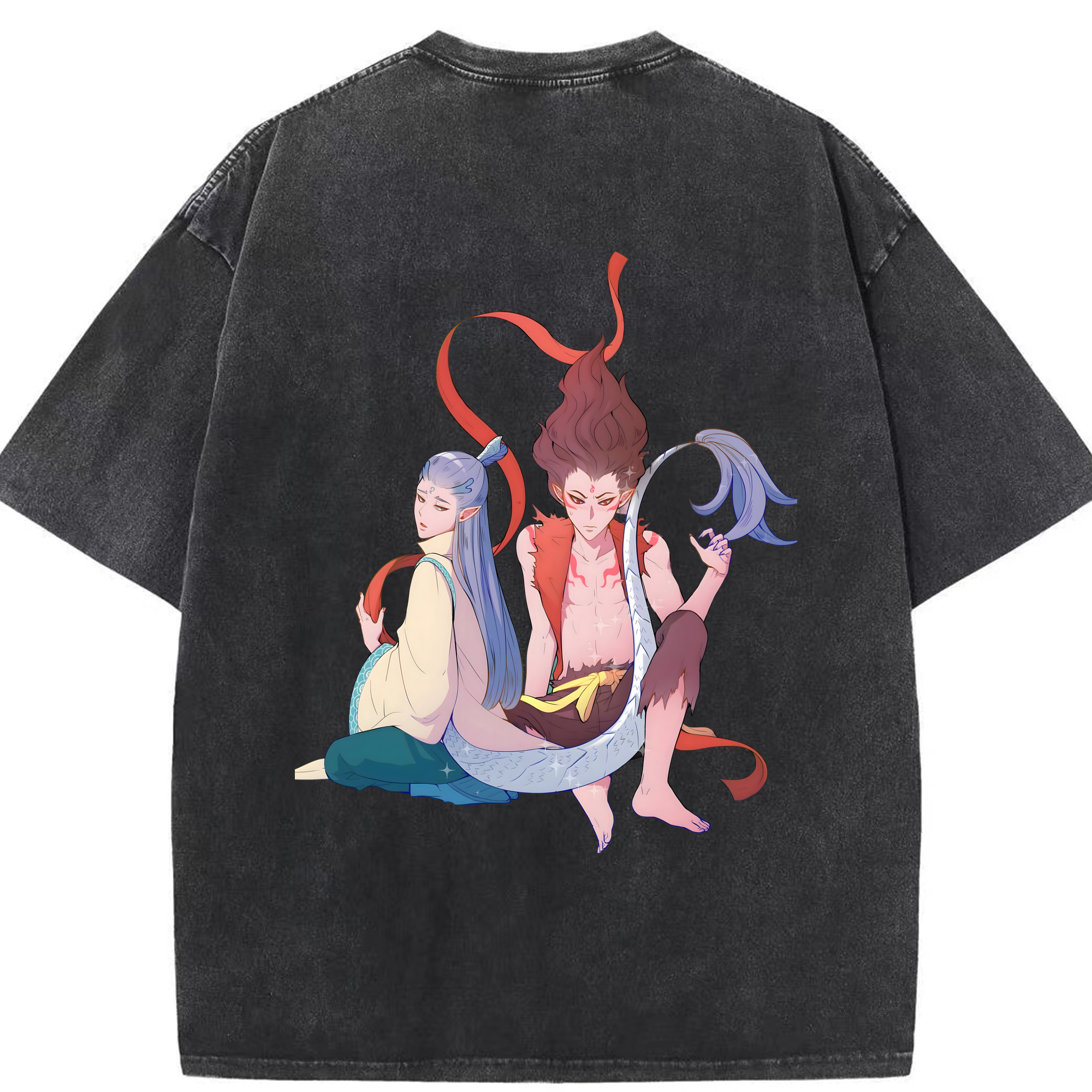 （画像用） Ne Zha 2 ナタ 魔童の大暴れ 綿100% ヴィンテージ風 半袖Tシャツ（背面プリント）