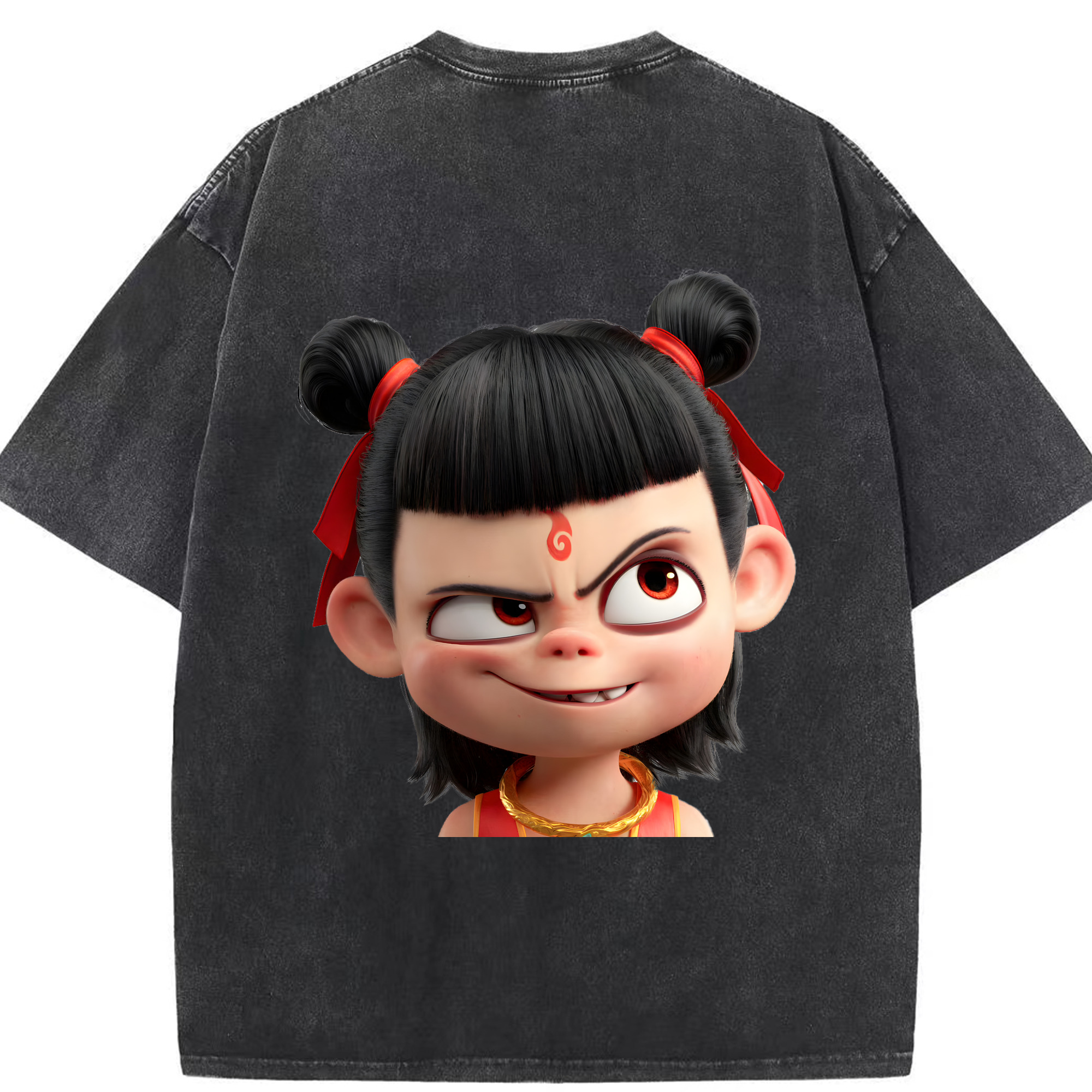 （画像用） Ne Zha 2 ナタ 魔童の大暴れ 綿100% ヴィンテージ風 半袖Tシャツ（背面プリント）