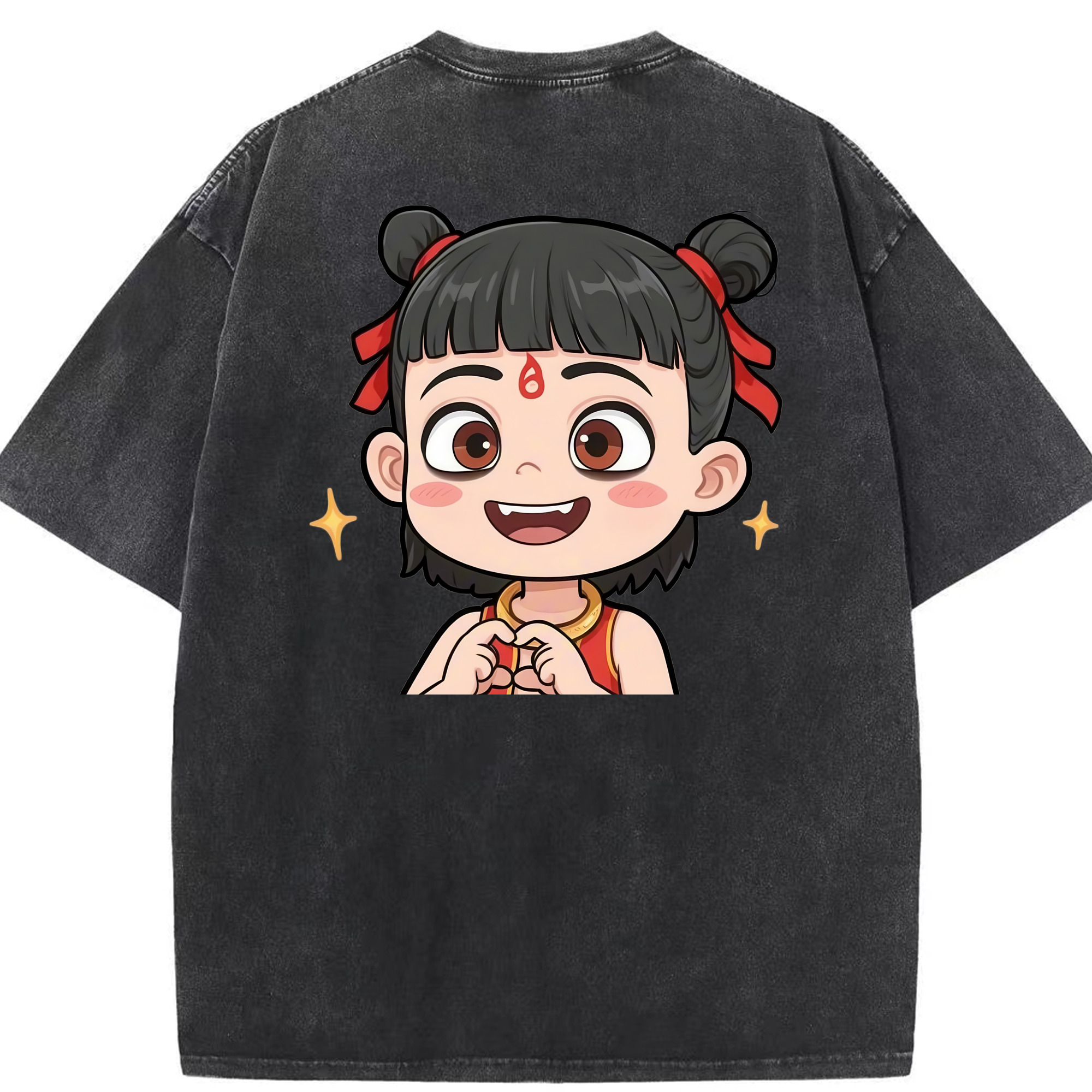 （画像用） Ne Zha 2 ナタ 魔童の大暴れ 綿100% ヴィンテージ風 半袖Tシャツ（背面プリント）
