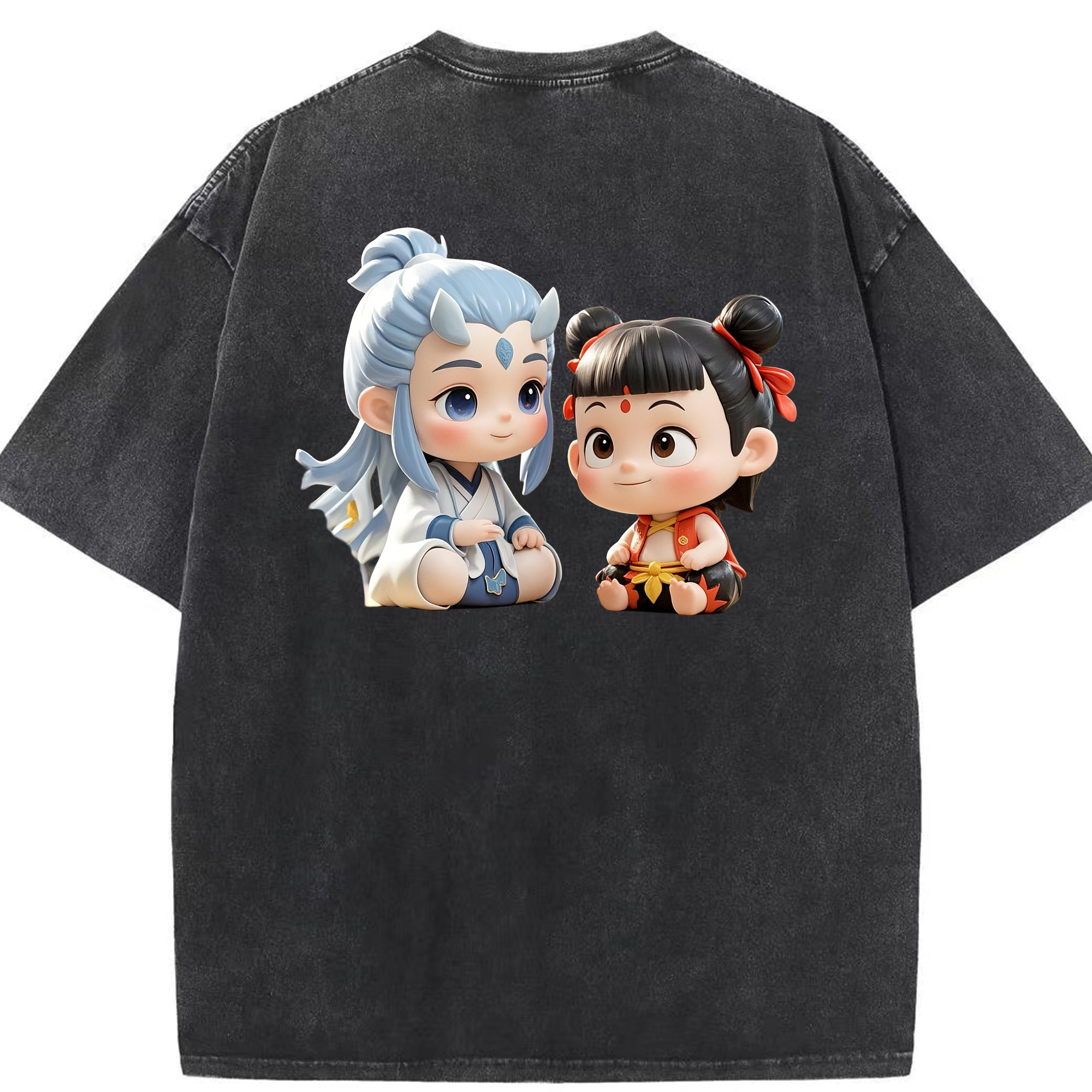 （画像用） Ne Zha 2 ナタ 魔童の大暴れ 綿100% ヴィンテージ風 半袖Tシャツ（背面プリント）