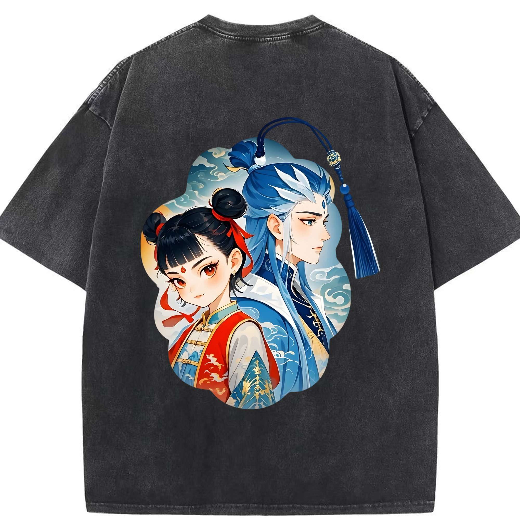 （画像用） Ne Zha 2 ナタ 魔童の大暴れ 綿100% ヴィンテージ風 半袖Tシャツ（背面プリント）