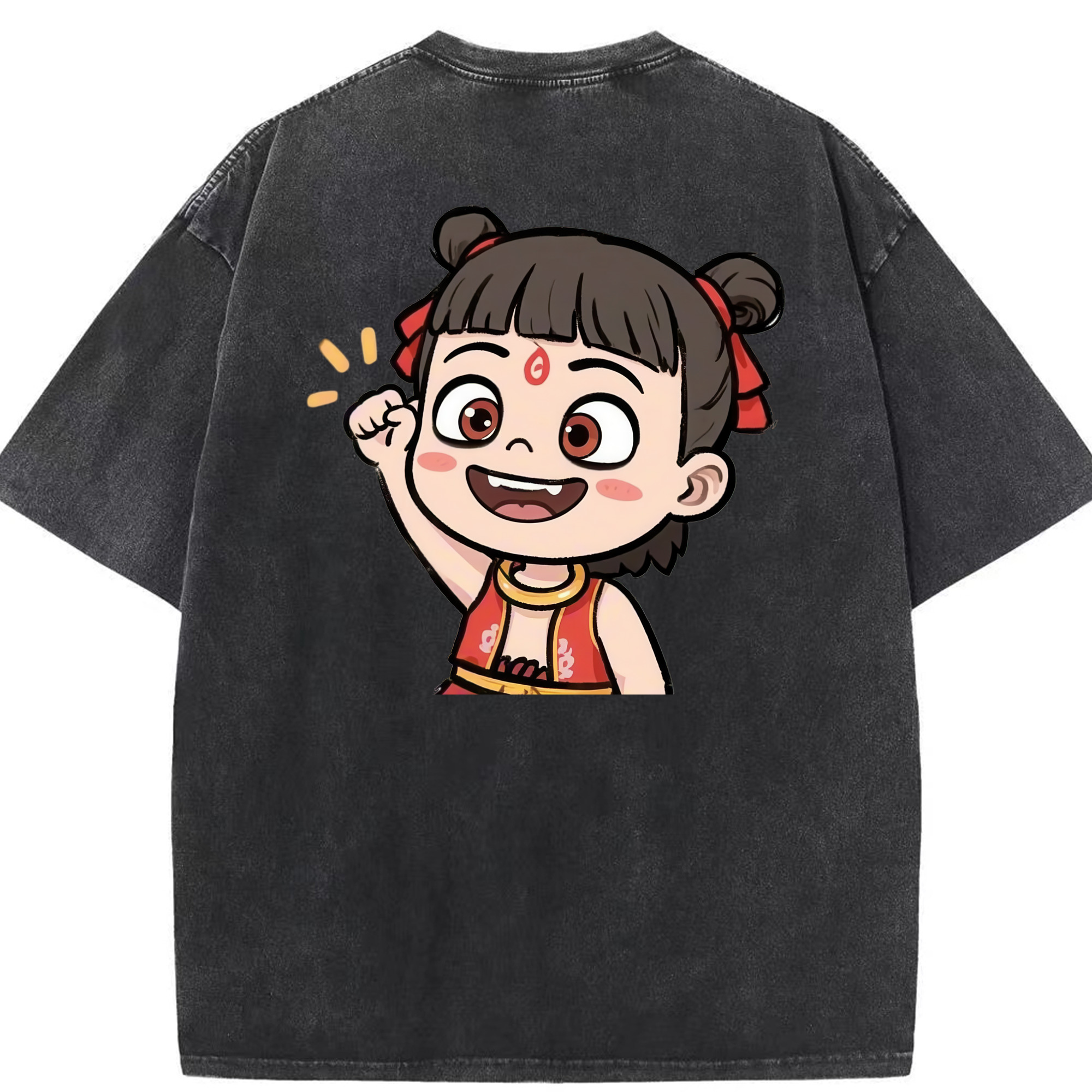 （画像用） Ne Zha 2 ナタ 魔童の大暴れ 綿100% ヴィンテージ風 半袖Tシャツ（背面プリント）