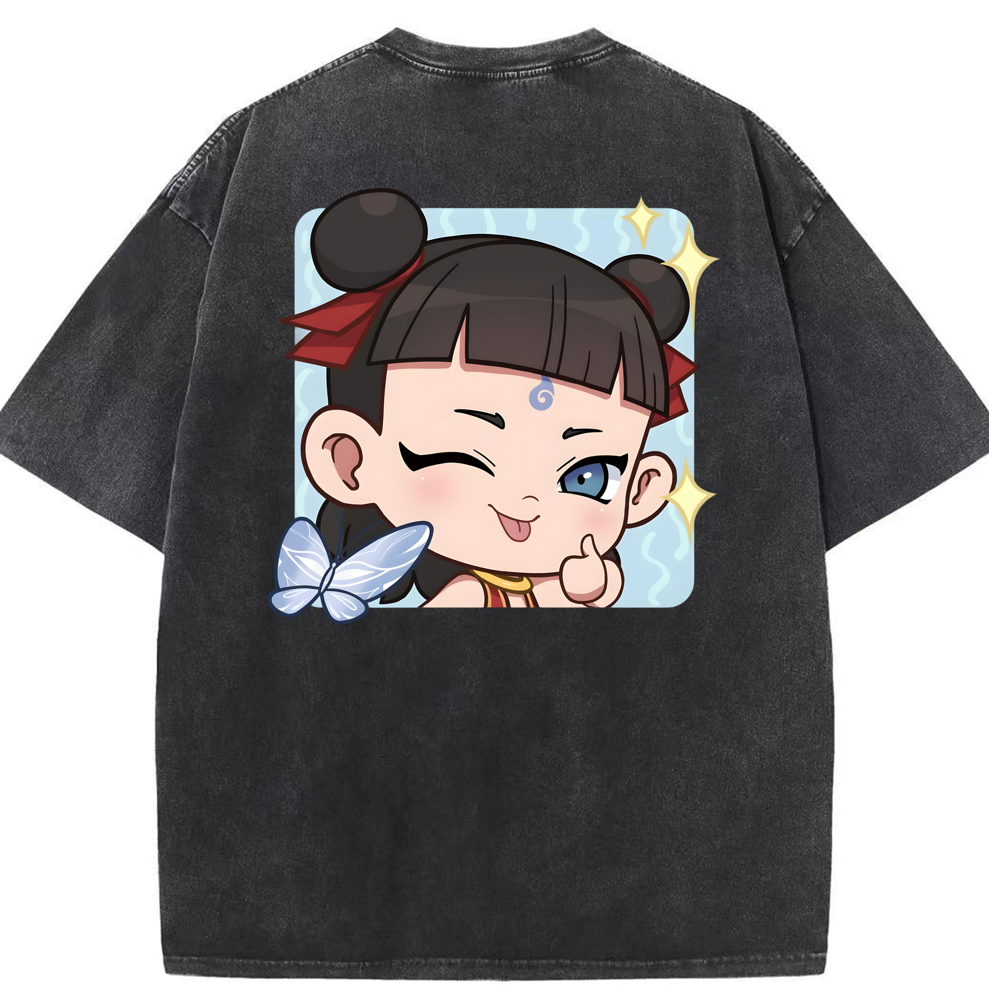 （画像用） Ne Zha 2 ナタ 魔童の大暴れ 綿100% ヴィンテージ風 半袖Tシャツ（背面プリント）