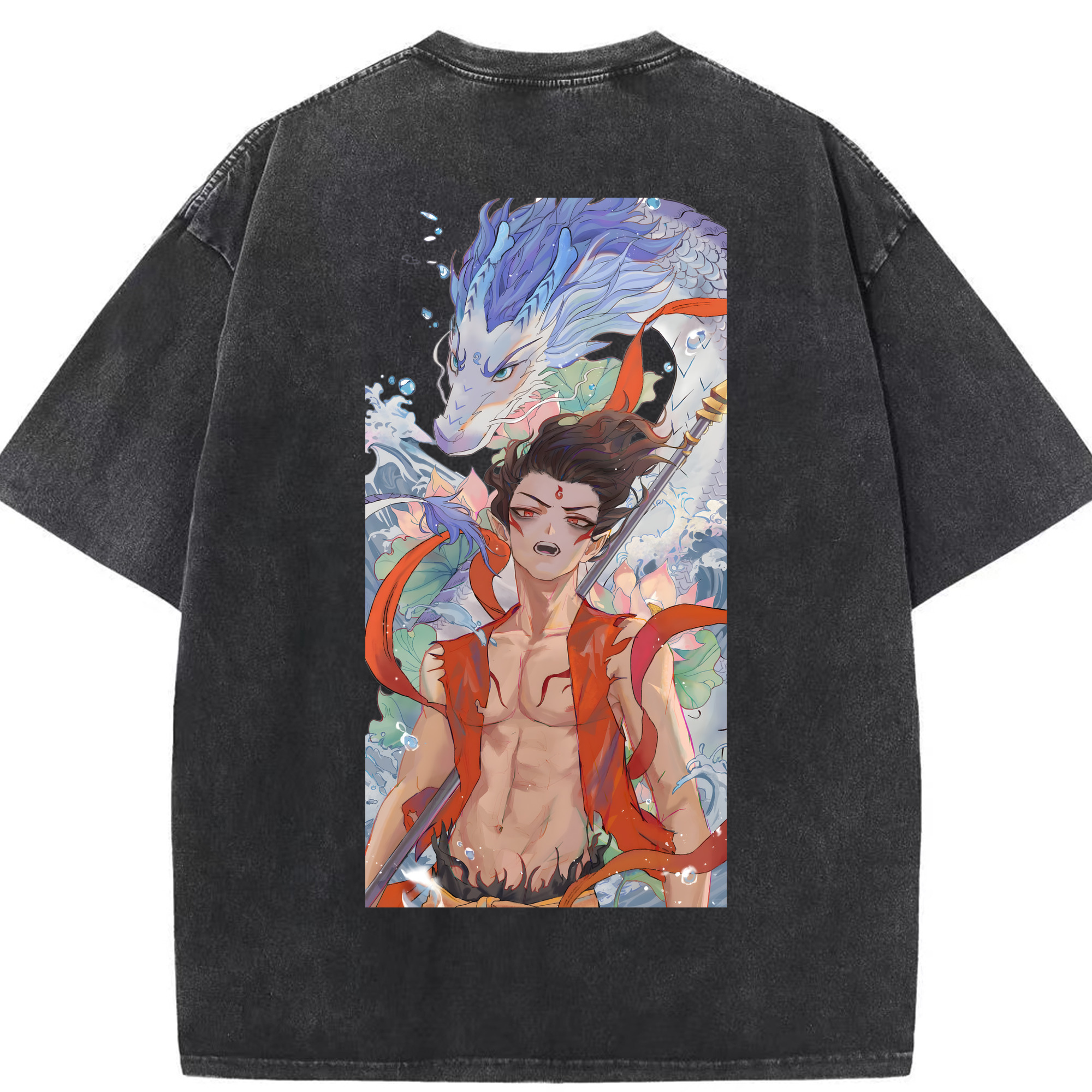（画像用） Ne Zha 2 ナタ 魔童の大暴れ 綿100% ヴィンテージ風 半袖Tシャツ（背面プリント）