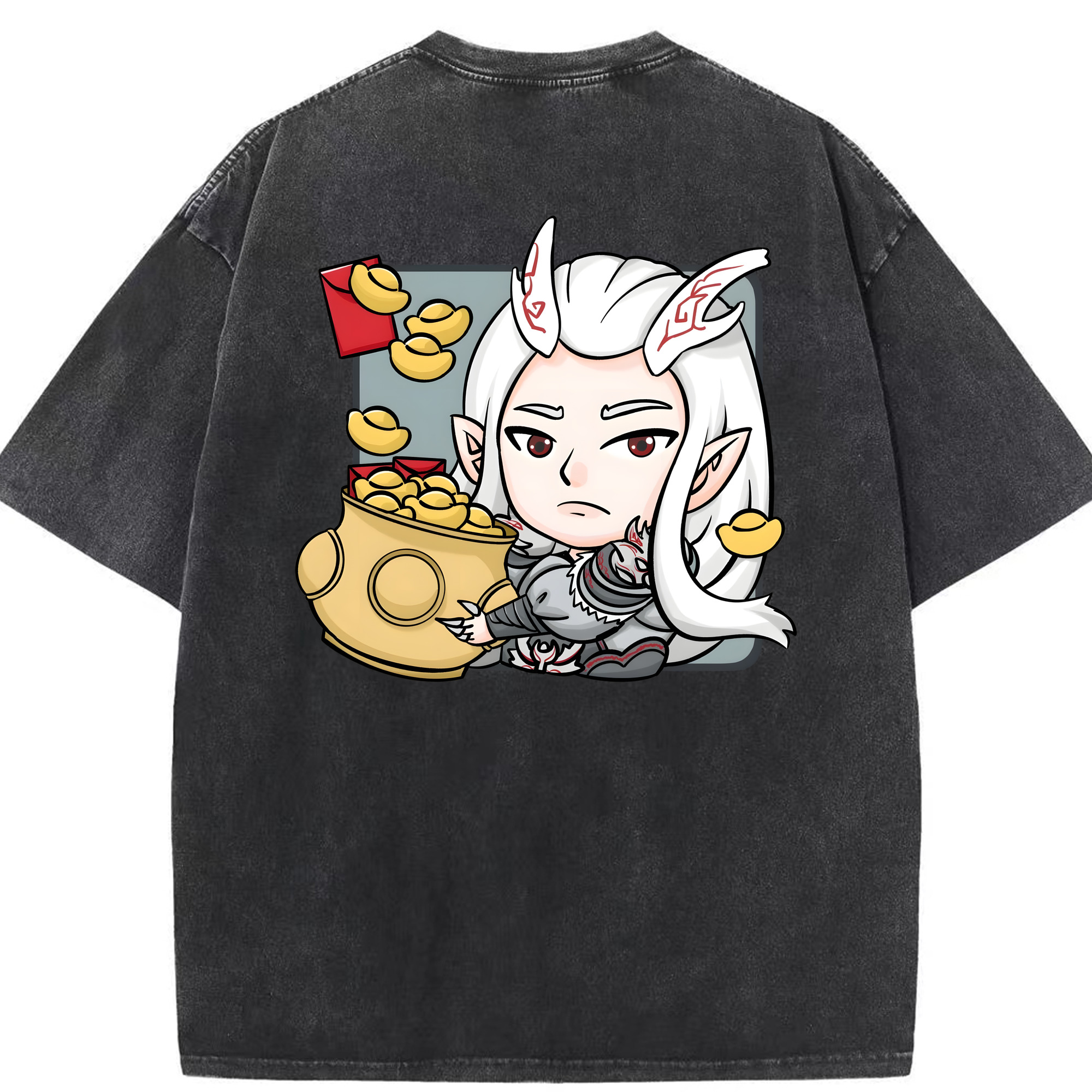 （画像用） Ne Zha 2 ナタ 魔童の大暴れ 綿100% ヴィンテージ風 半袖Tシャツ（背面プリント）