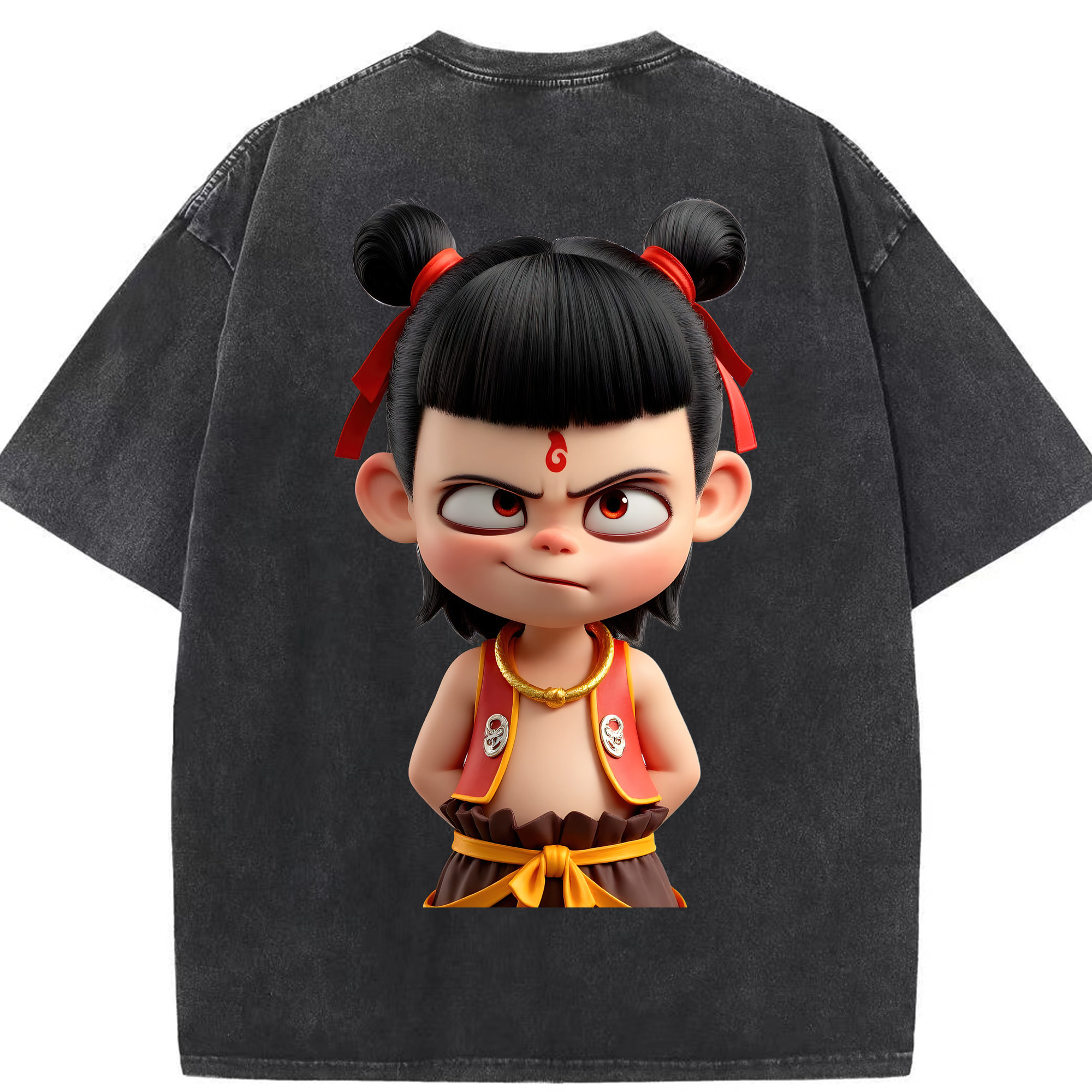 （画像用） Ne Zha 2 ナタ 魔童の大暴れ 綿100% ヴィンテージ風 半袖Tシャツ（背面プリント）