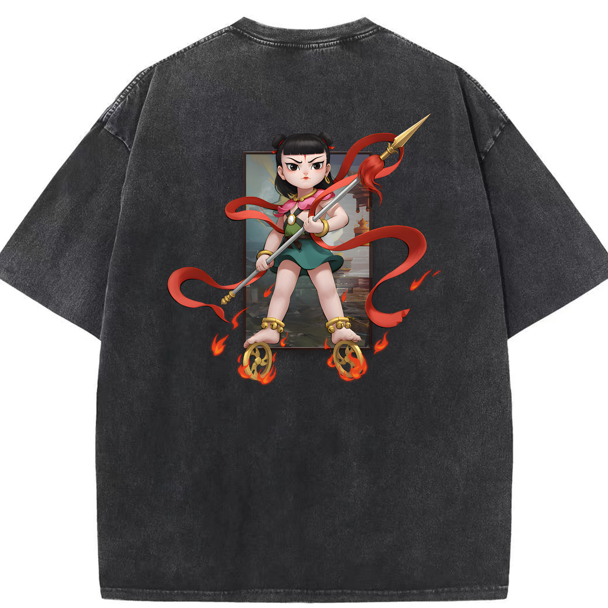 （画像用） Ne Zha 2 ナタ 魔童の大暴れ 綿100% ヴィンテージ風 半袖Tシャツ（背面プリント）