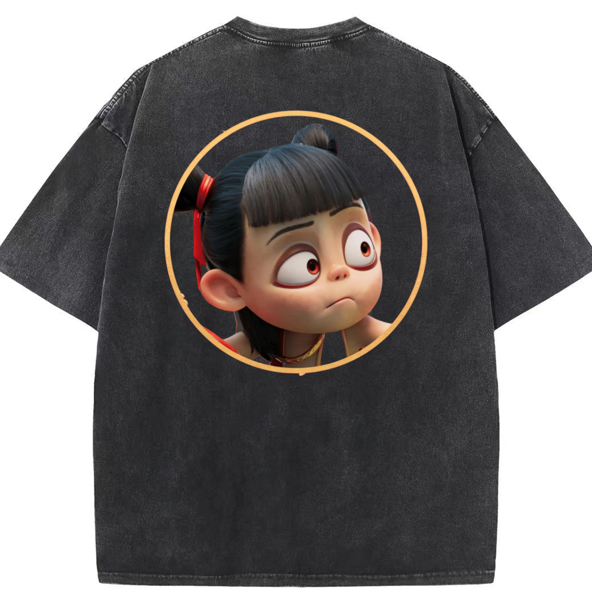 （画像用） Ne Zha 2 ナタ 魔童の大暴れ 綿100% ヴィンテージ風 半袖Tシャツ（背面プリント）