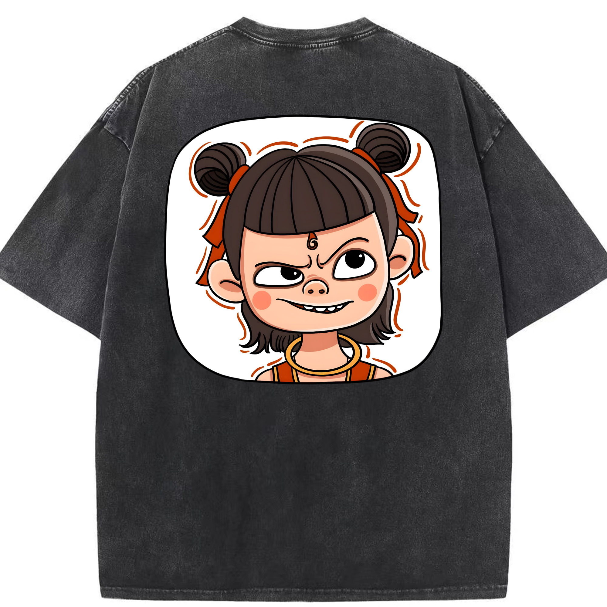 （画像用） Ne Zha 2 ナタ 魔童の大暴れ 綿100% ヴィンテージ風 半袖Tシャツ（背面プリント）