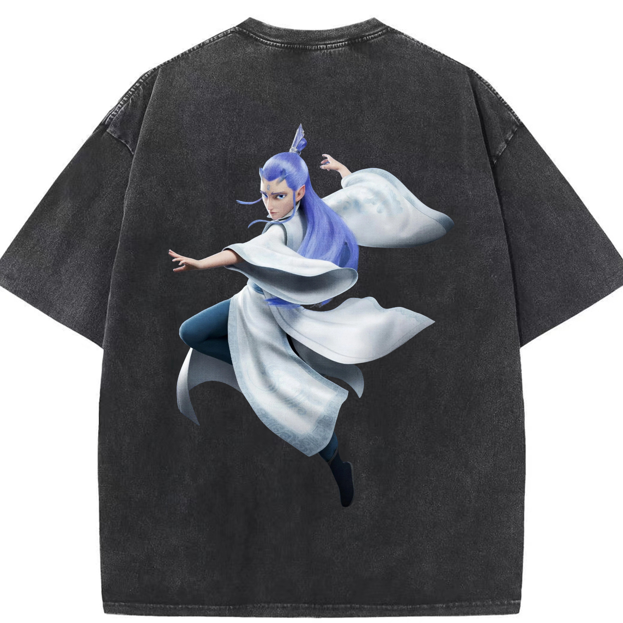 （画像用） Ne Zha 2 ナタ 魔童の大暴れ 綿100% ヴィンテージ風 半袖Tシャツ（背面プリント）