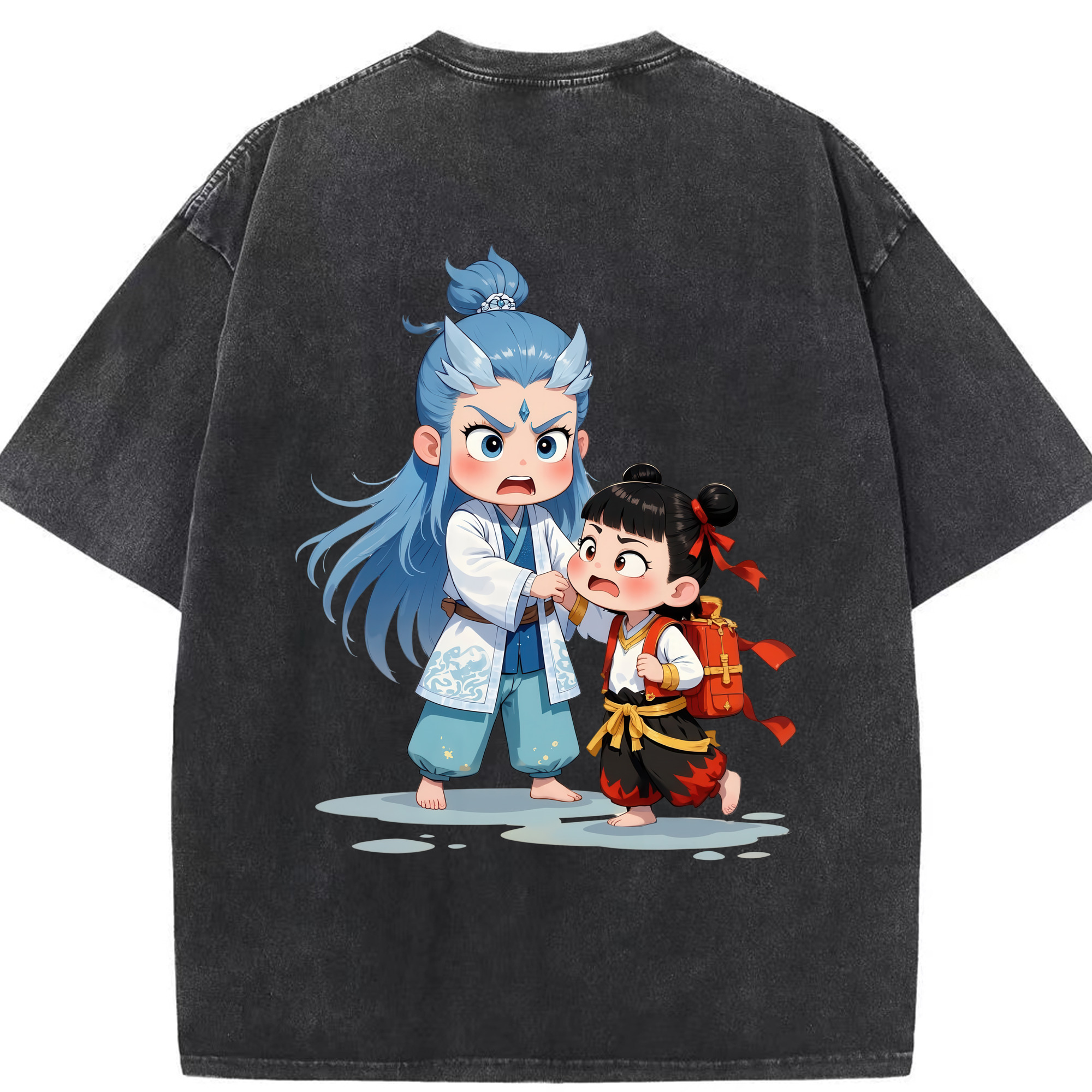（画像用） Ne Zha 2 ナタ 魔童の大暴れ 綿100% ヴィンテージ風 半袖Tシャツ（背面プリント）