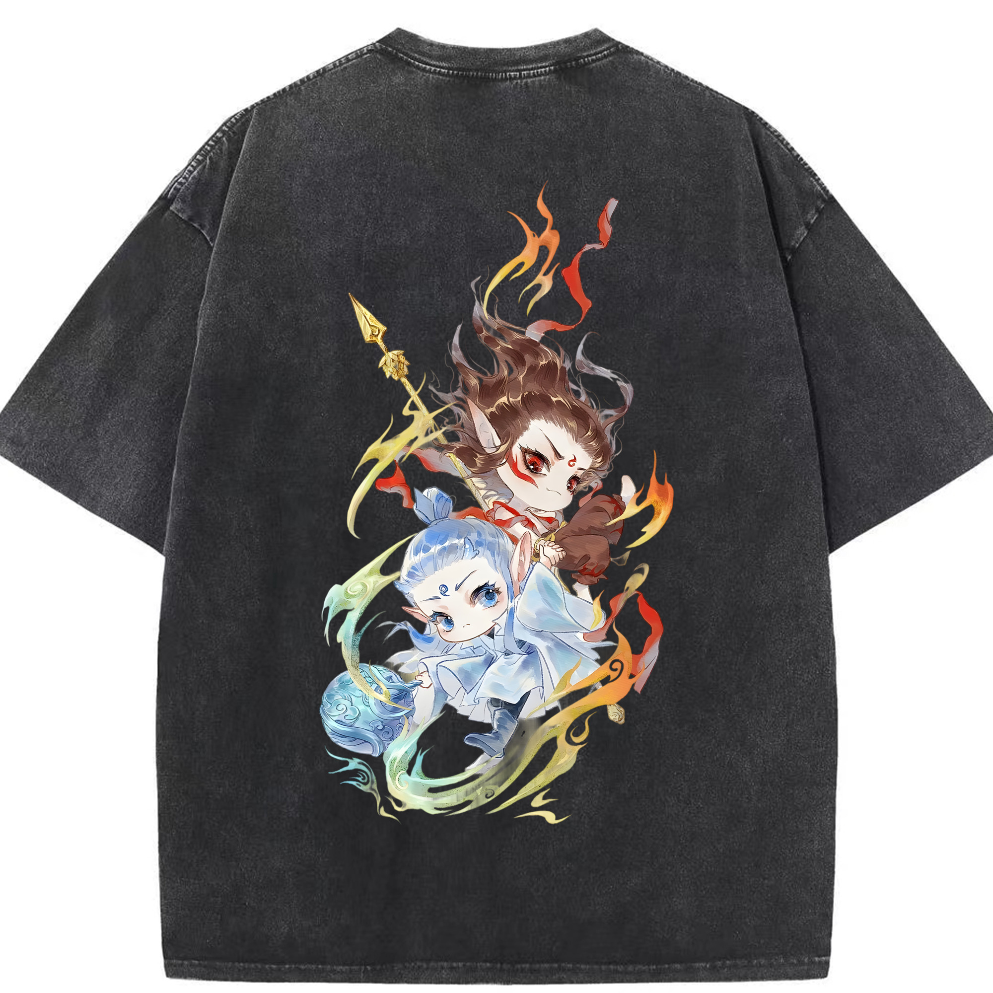 （画像用） Ne Zha 2 ナタ 魔童の大暴れ 綿100% ヴィンテージ風 半袖Tシャツ（背面プリント）