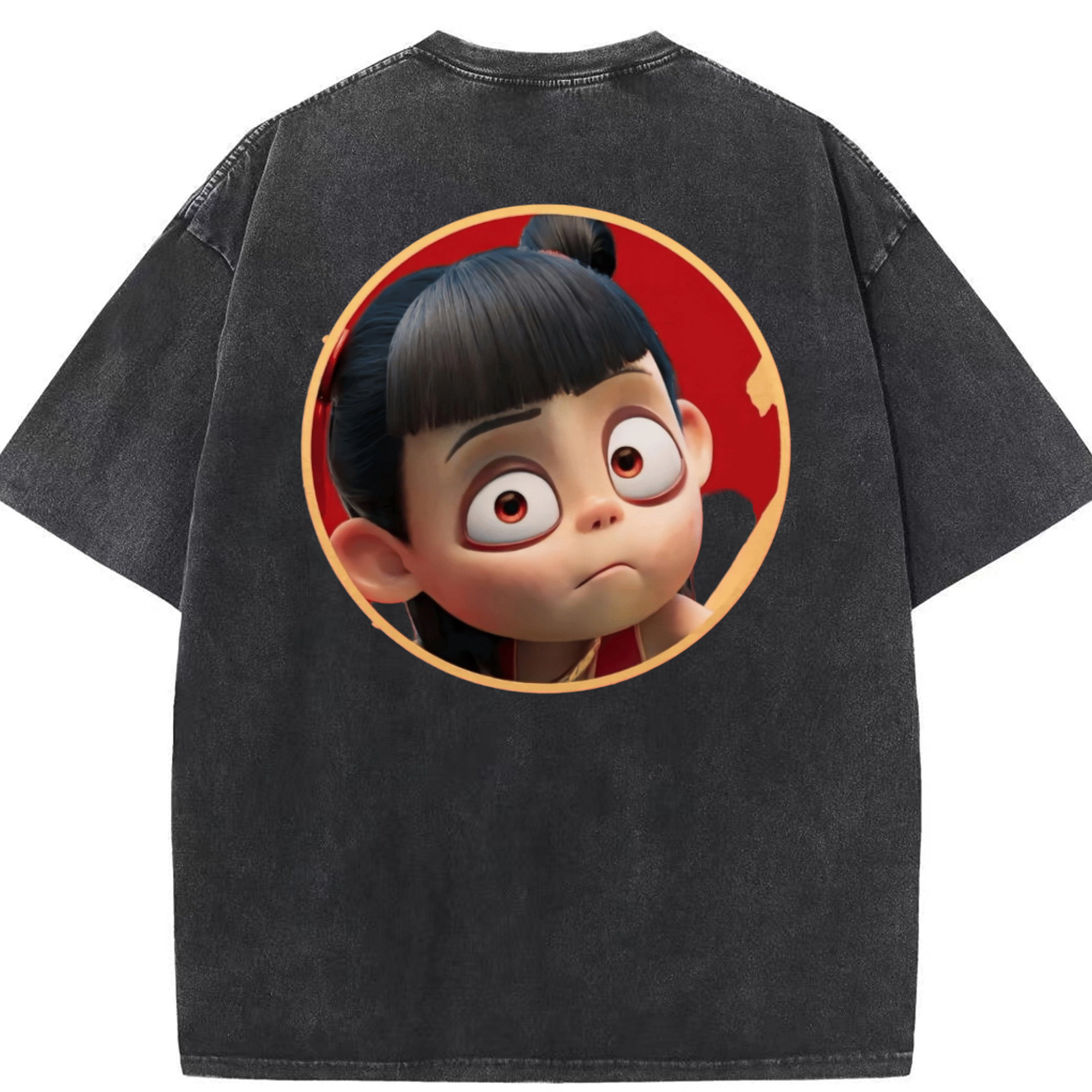（画像用） Ne Zha 2 ナタ 魔童の大暴れ 綿100% ヴィンテージ風 半袖Tシャツ（背面プリント）
