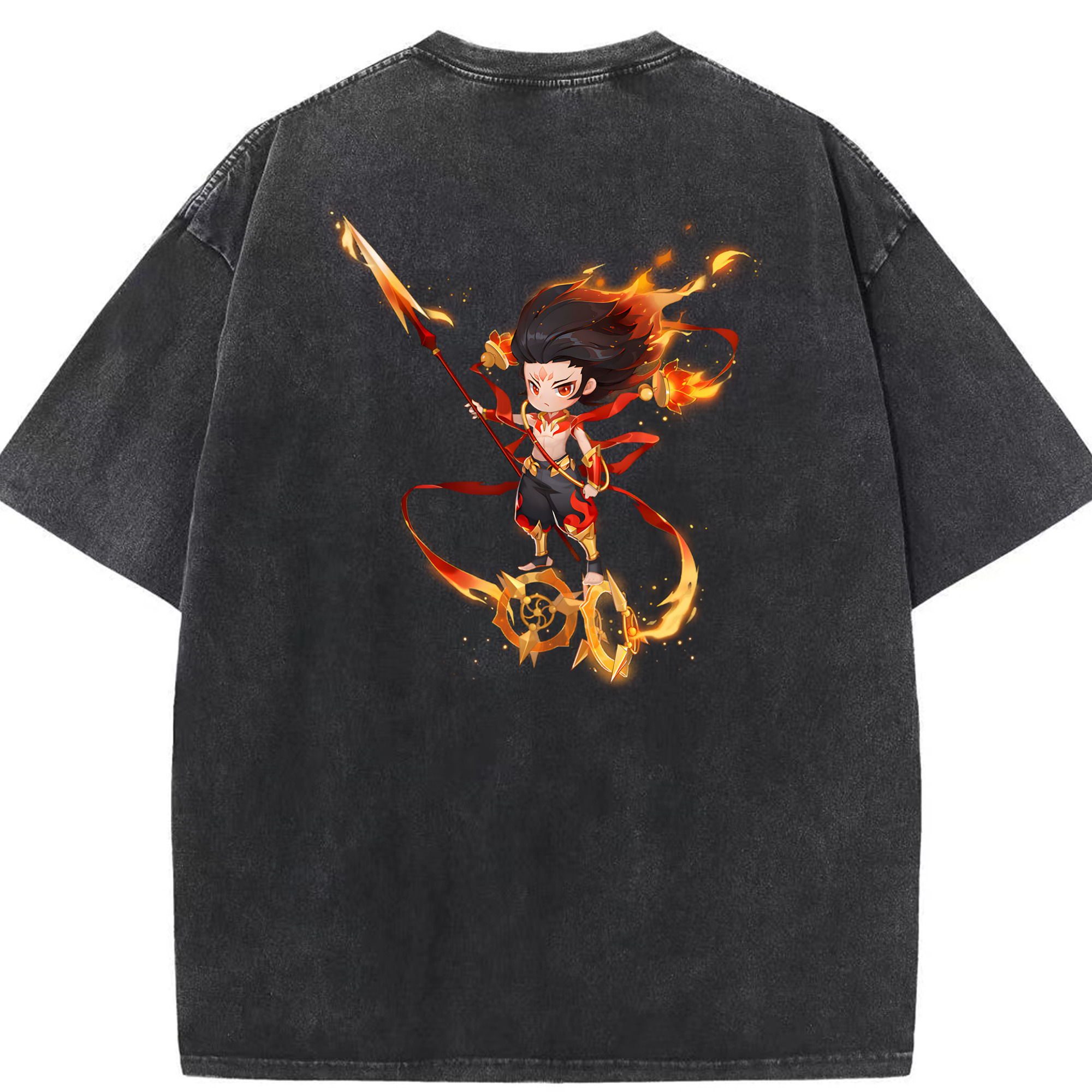 （画像用） Ne Zha 2 ナタ 魔童の大暴れ 綿100% ヴィンテージ風 半袖Tシャツ（背面プリント）