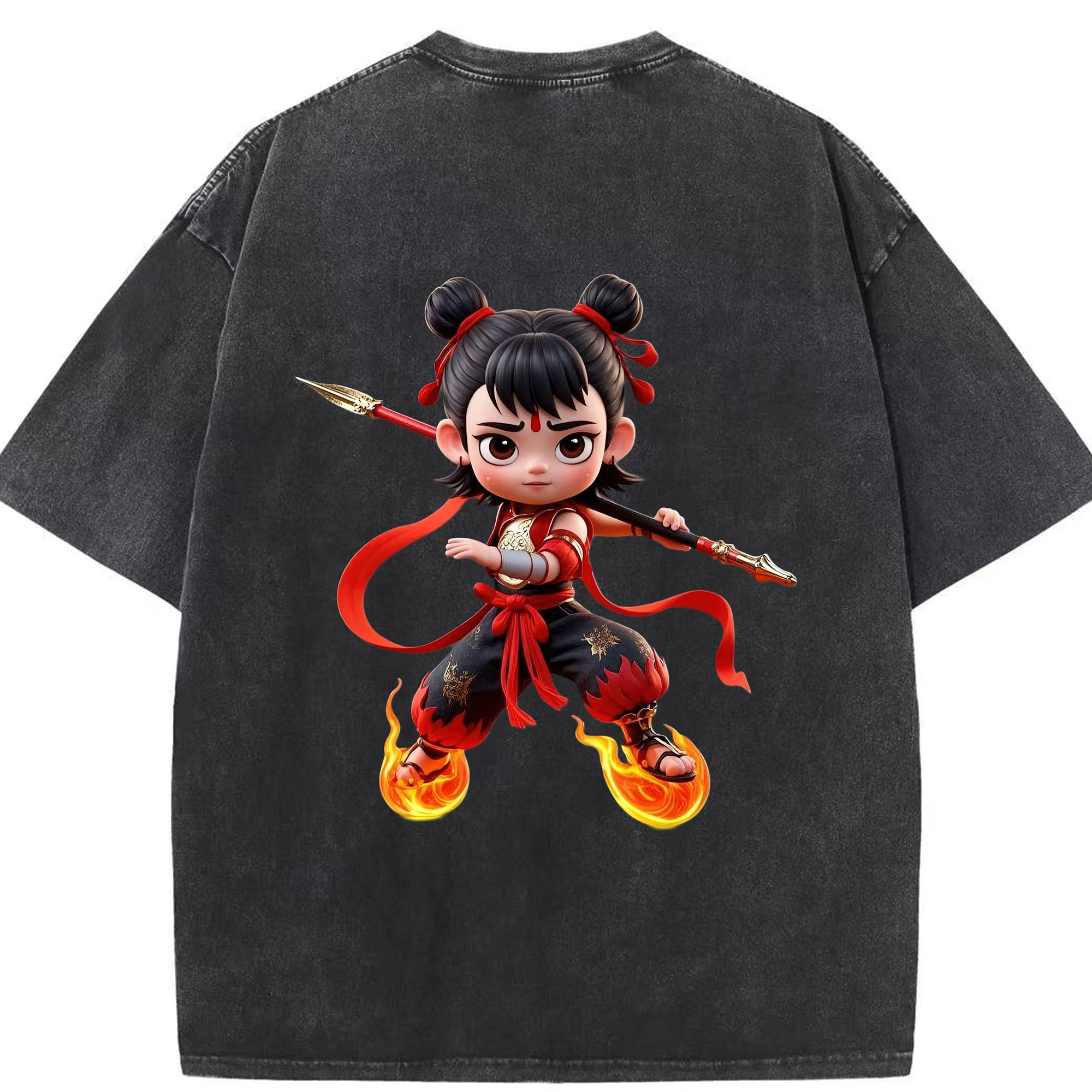 （画像用） Ne Zha 2 ナタ 魔童の大暴れ 綿100% ヴィンテージ風 半袖Tシャツ（背面プリント）