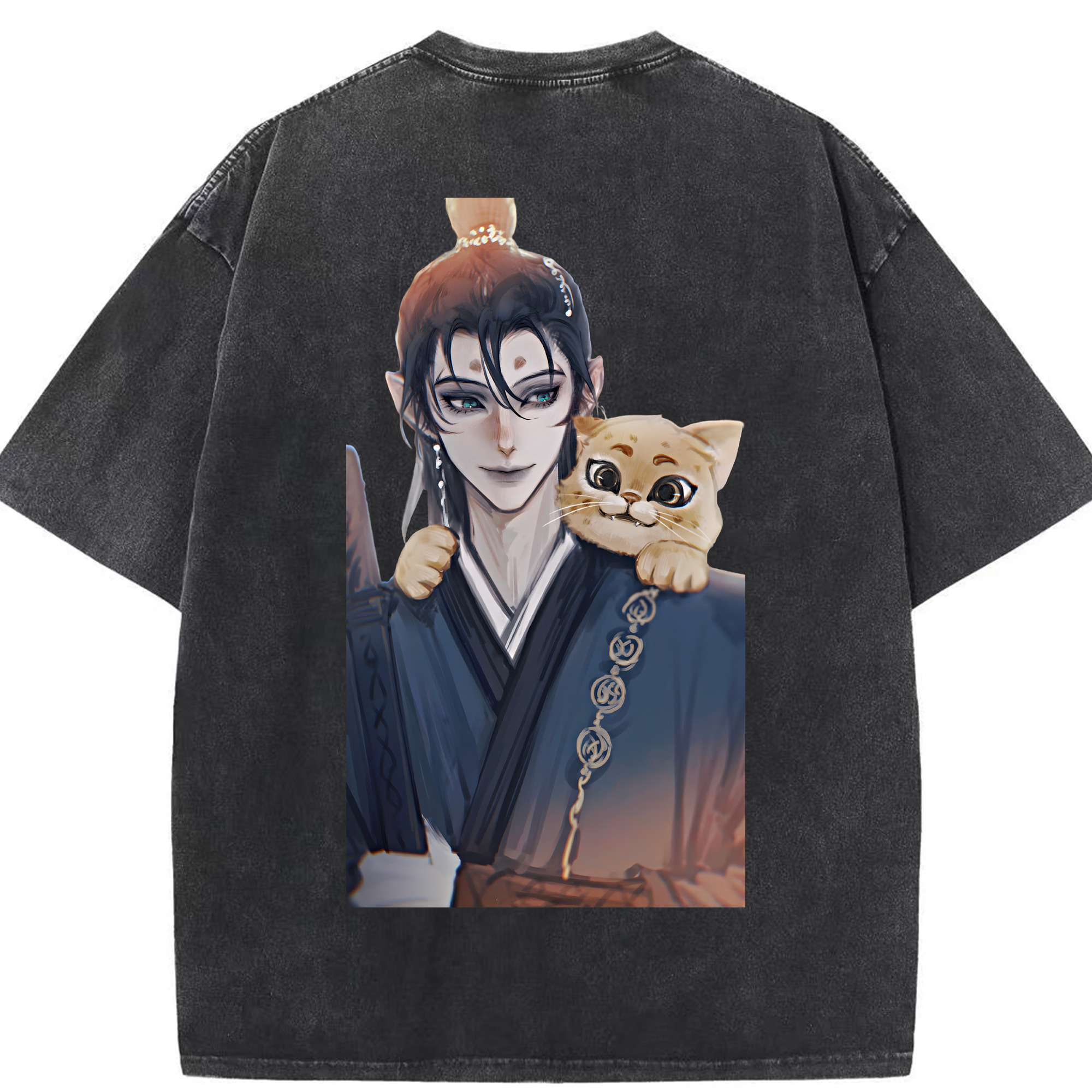 （画像用） Ne Zha 2 ナタ 魔童の大暴れ 綿100% ヴィンテージ風 半袖Tシャツ（背面プリント）