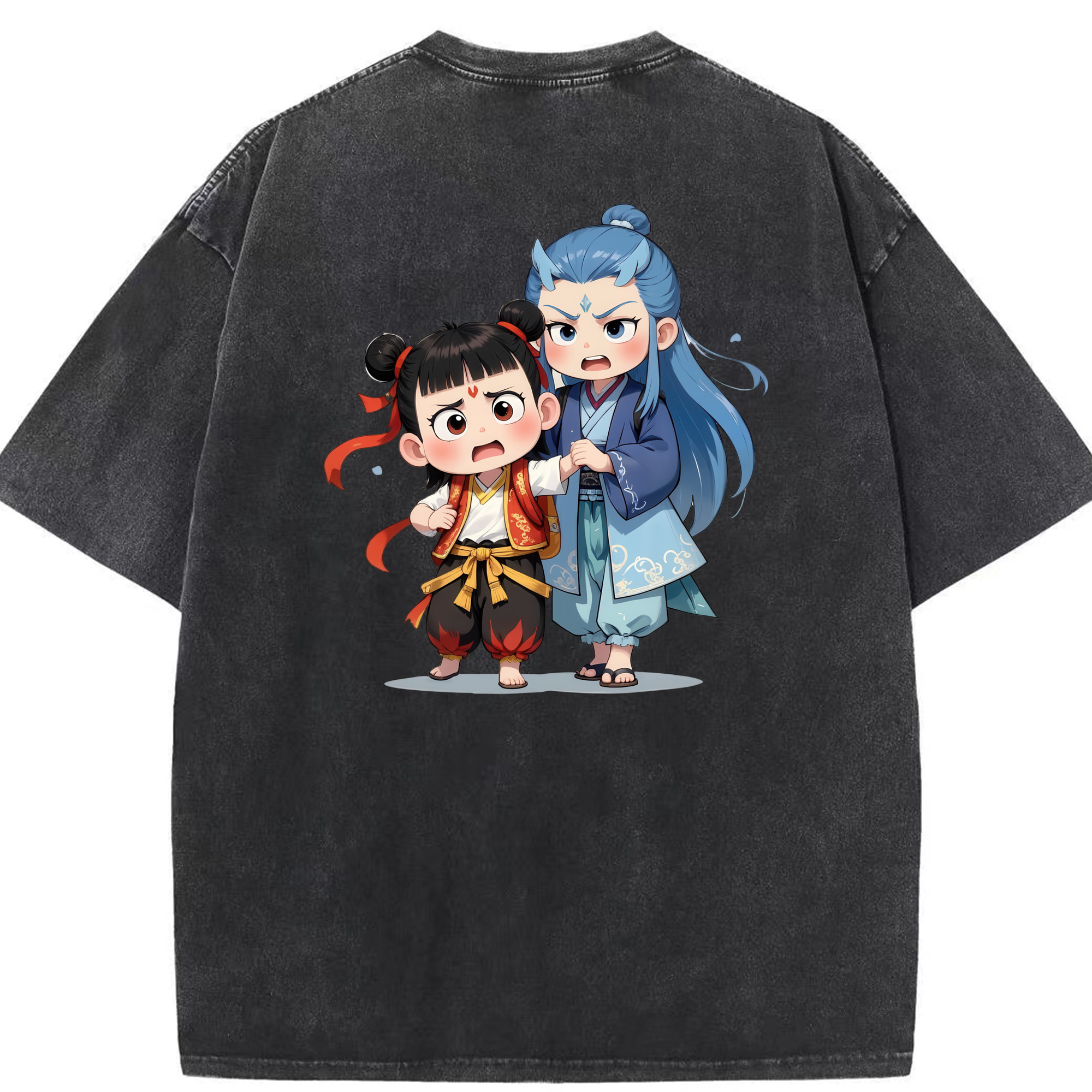 （画像用） Ne Zha 2 ナタ 魔童の大暴れ 綿100% ヴィンテージ風 半袖Tシャツ（背面プリント）