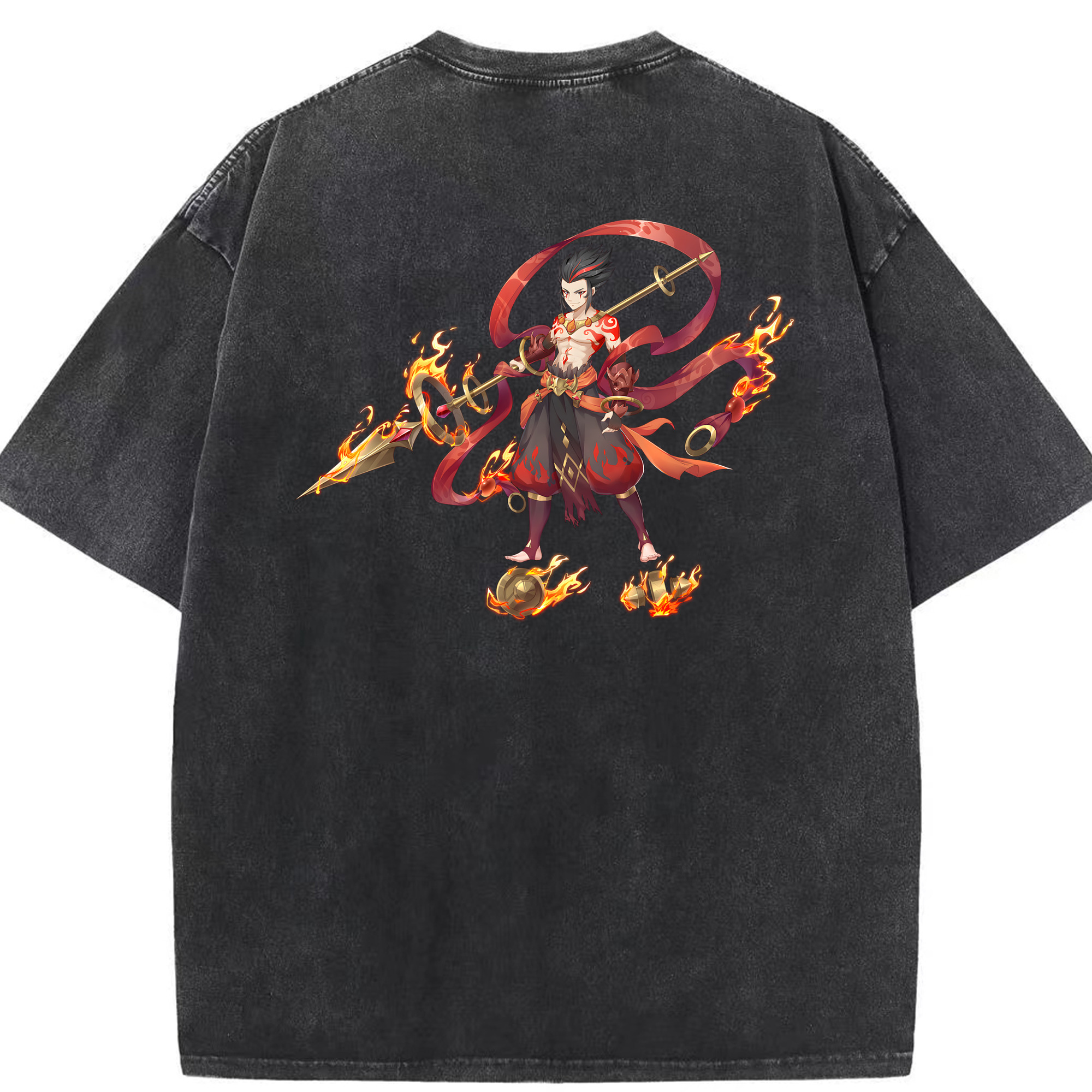 （画像用） Ne Zha 2 ナタ 魔童の大暴れ 綿100% ヴィンテージ風 半袖Tシャツ（背面プリント）