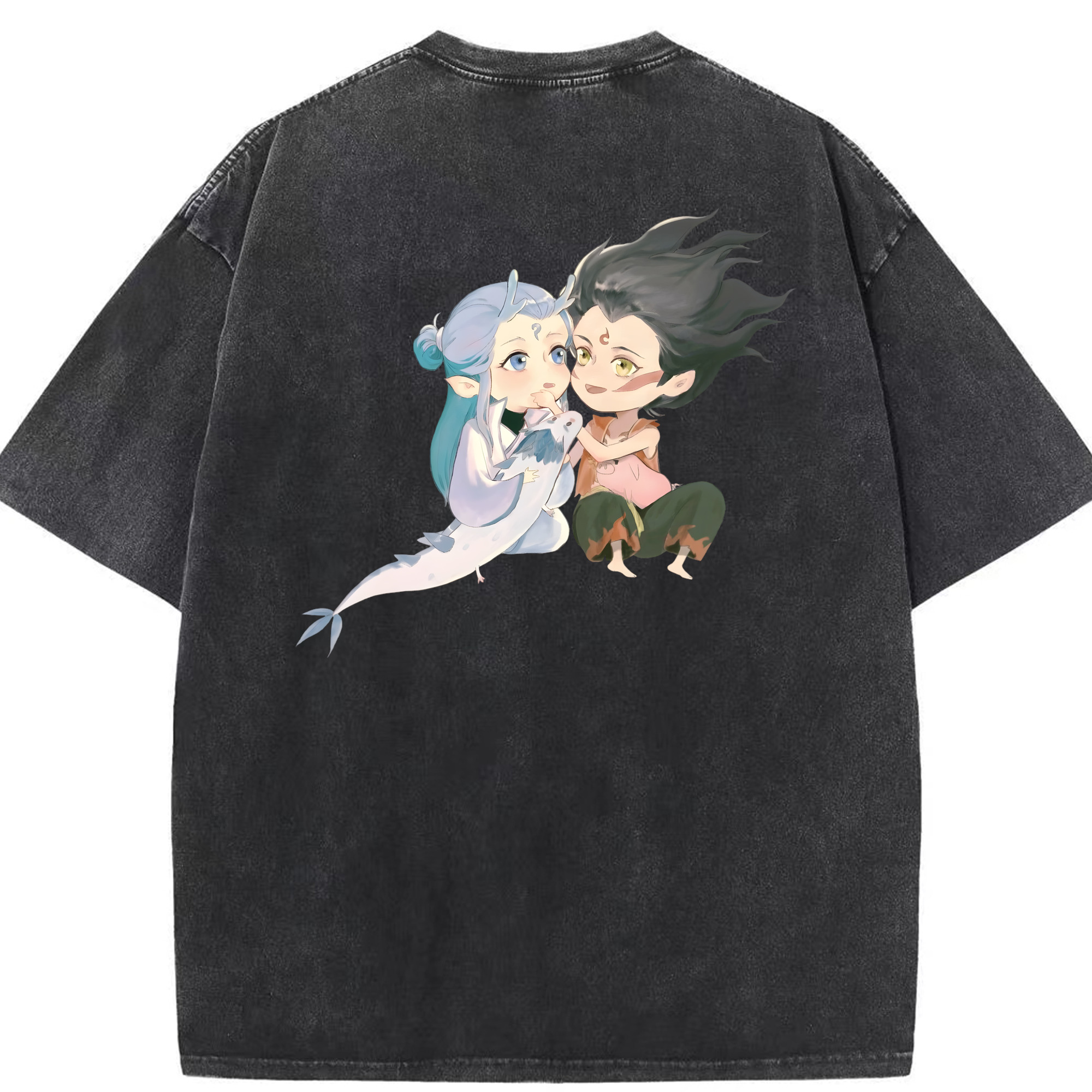 （画像用） Ne Zha 2 ナタ 魔童の大暴れ 綿100% ヴィンテージ風 半袖Tシャツ（背面プリント）