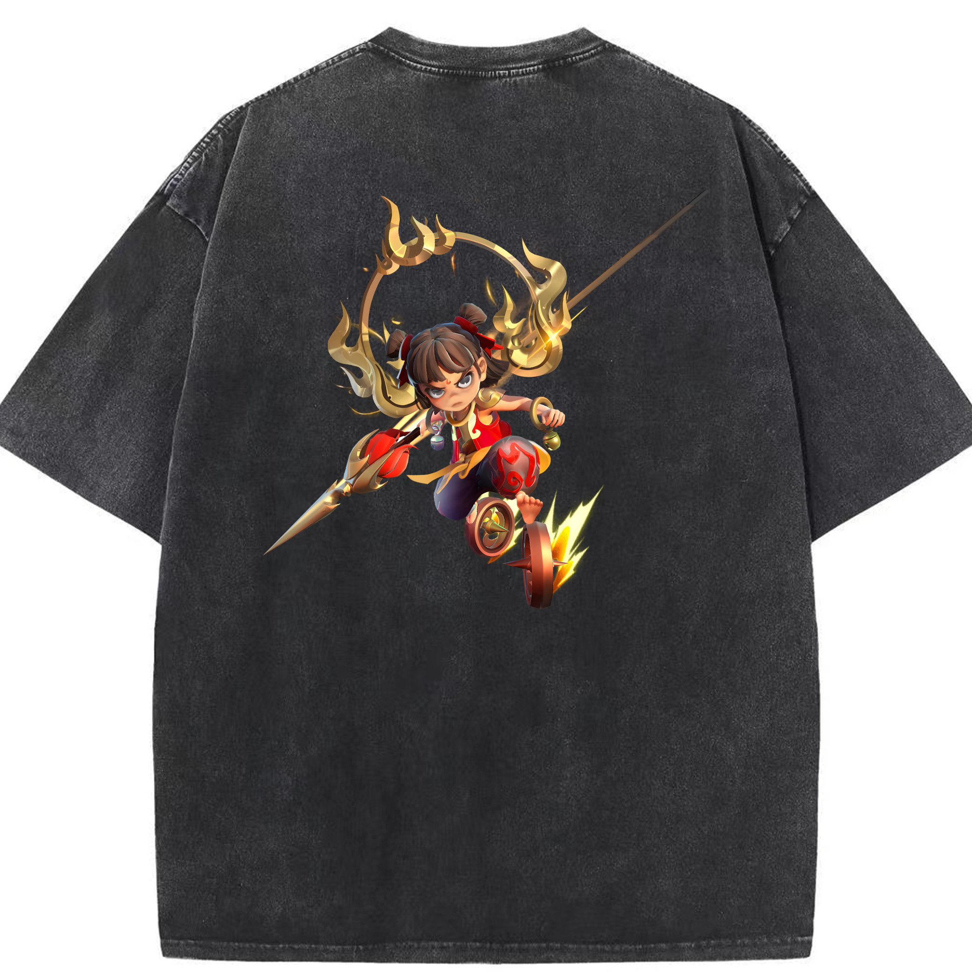 （画像用） Ne Zha 2 ナタ 魔童の大暴れ 綿100% ヴィンテージ風 半袖Tシャツ（背面プリント）