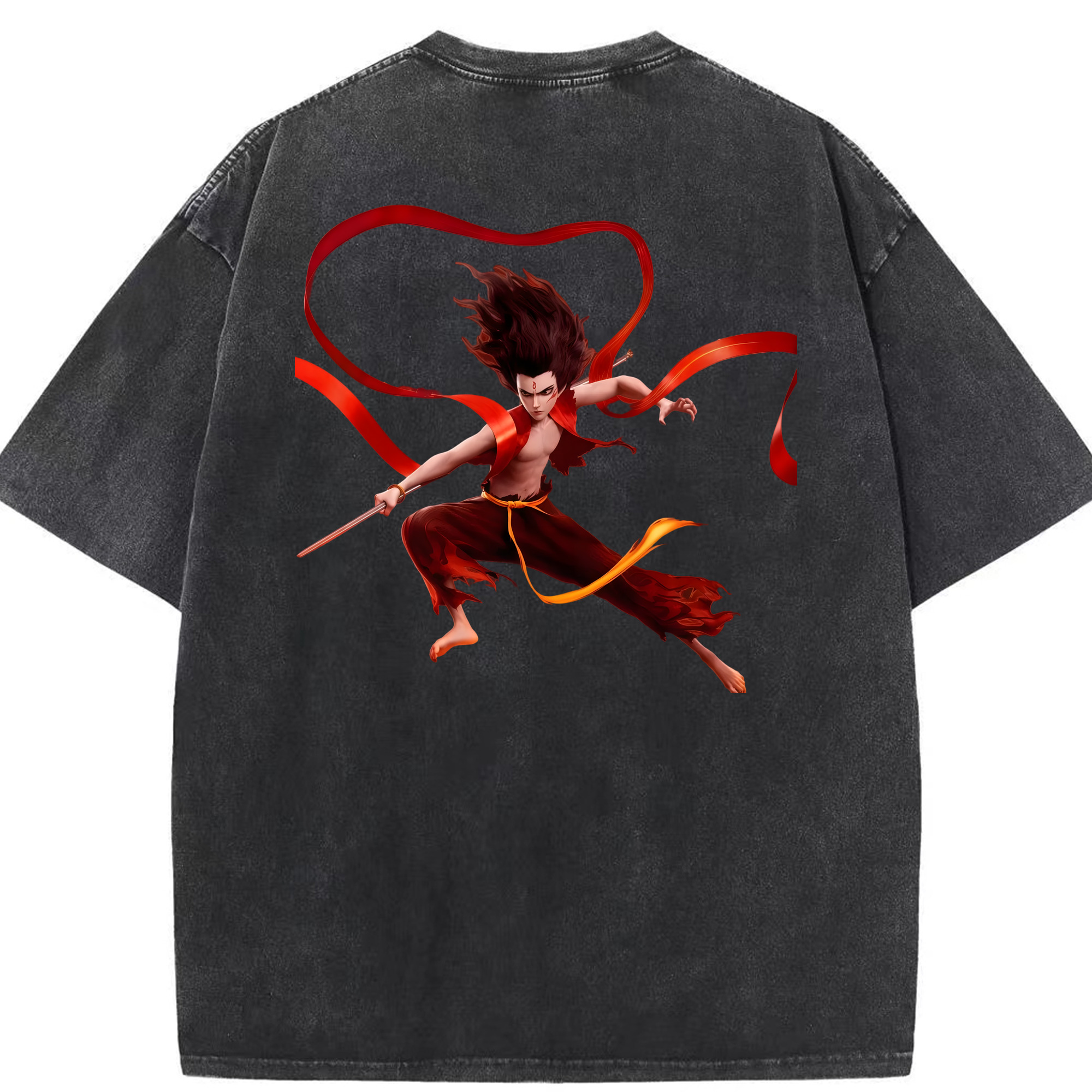 （画像用） Ne Zha 2 ナタ 魔童の大暴れ 綿100% ヴィンテージ風 半袖Tシャツ（背面プリント）