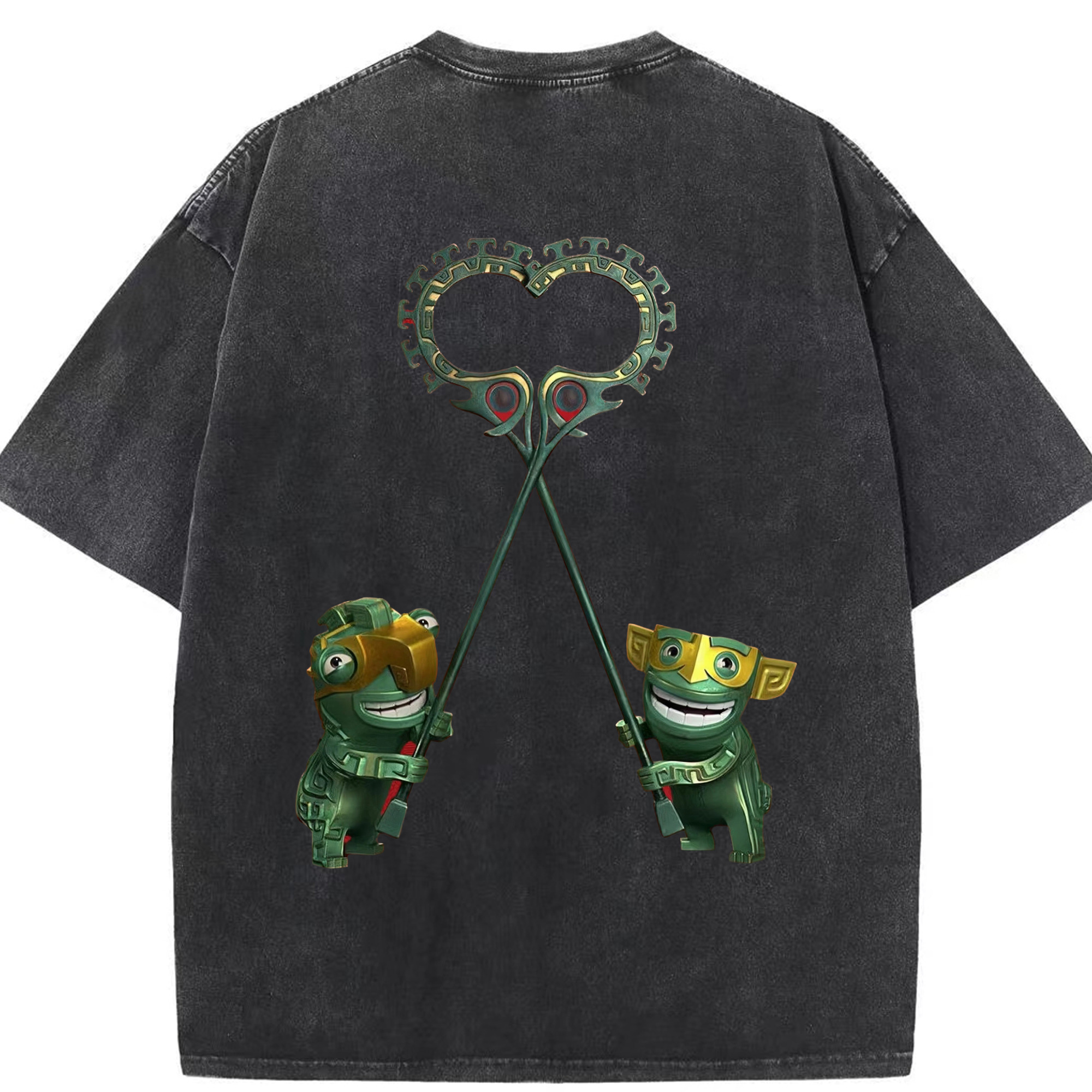 （画像用） Ne Zha 2 ナタ 魔童の大暴れ 綿100% ヴィンテージ風 半袖Tシャツ（背面プリント）