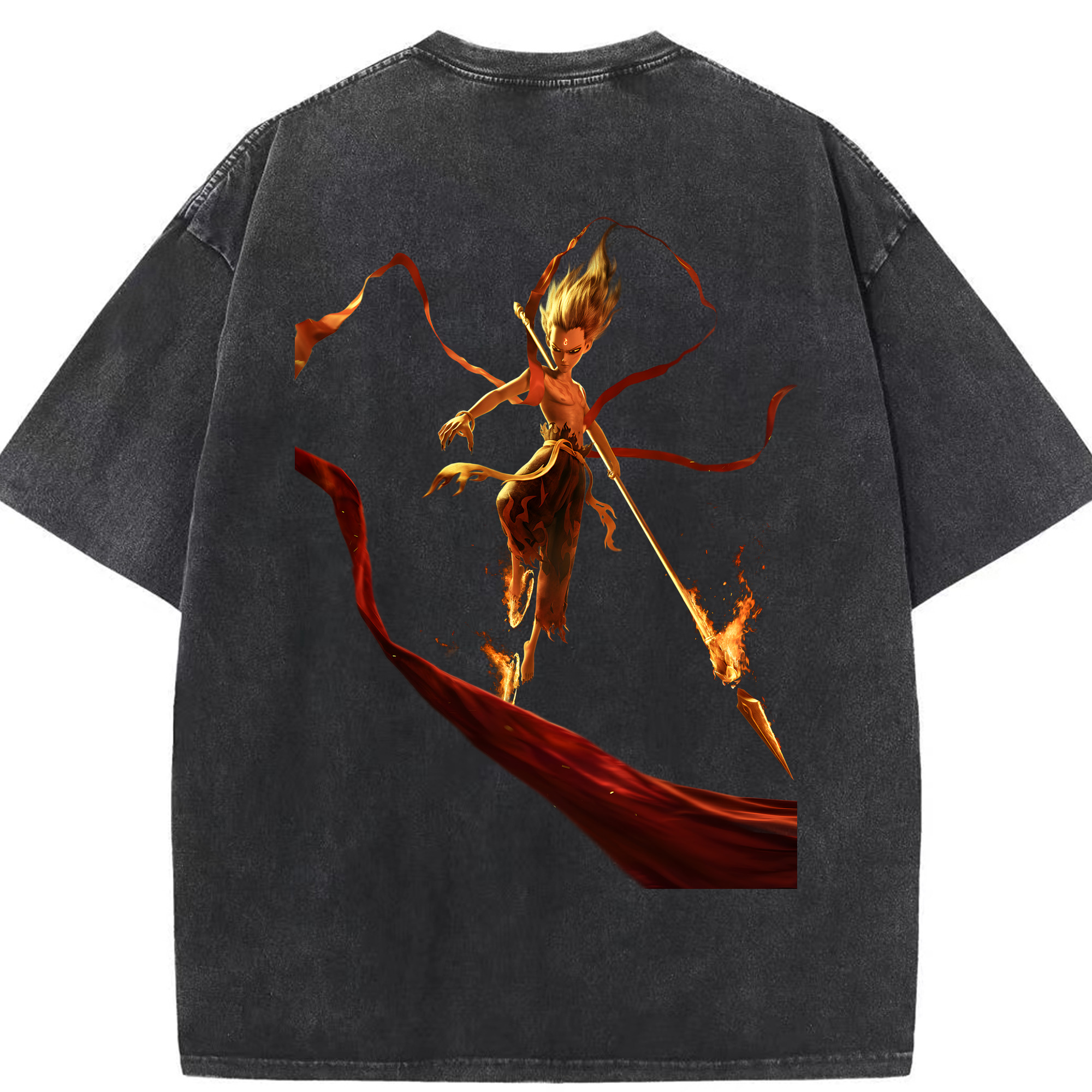 （画像用） Ne Zha 2 ナタ 魔童の大暴れ 綿100% ヴィンテージ風 半袖Tシャツ（背面プリント）