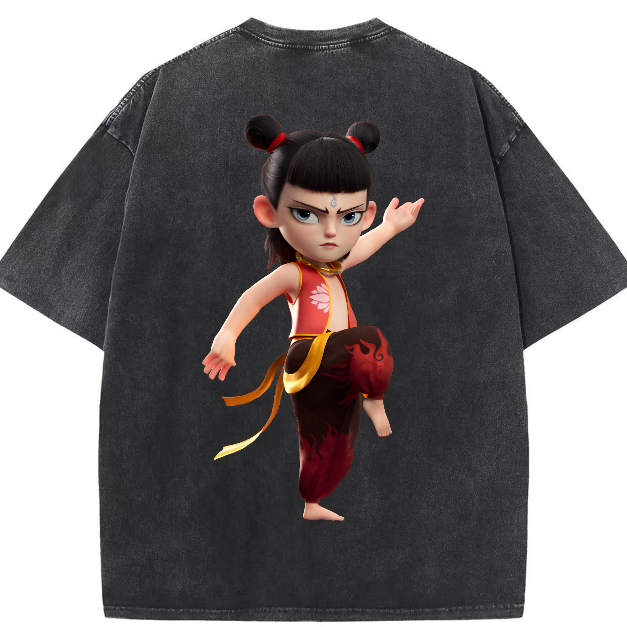 （画像用） Ne Zha 2 ナタ 魔童の大暴れ 綿100% ヴィンテージ風 半袖Tシャツ（背面プリント）