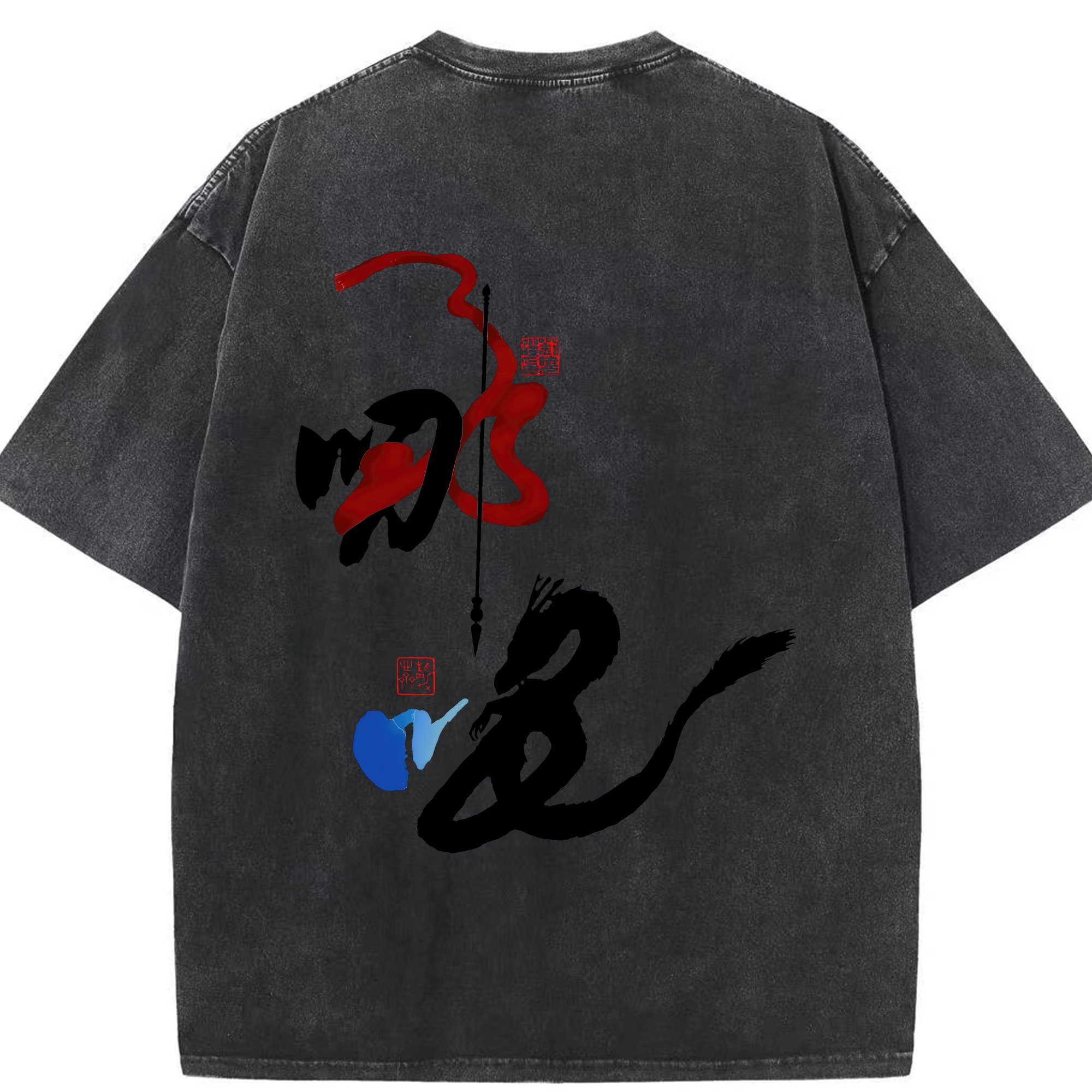 （画像用） Ne Zha 2 ナタ 魔童の大暴れ 綿100% ヴィンテージ風 半袖Tシャツ（背面プリント）