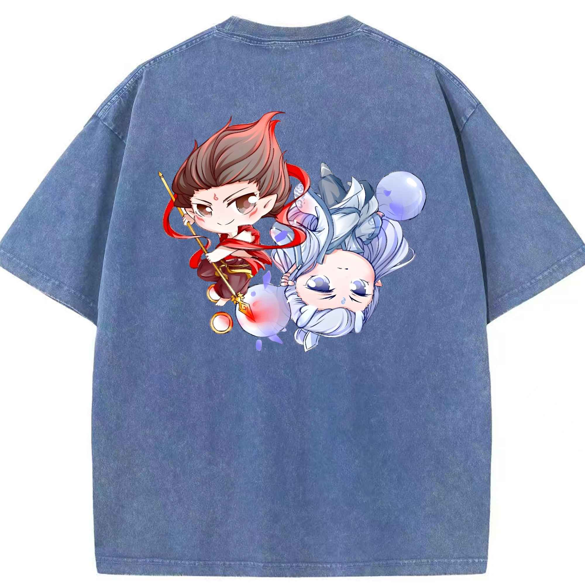 （画像用） Ne Zha 2 ナタ 魔童の大暴れ 綿100% ヴィンテージ風 半袖Tシャツ（背面プリント）