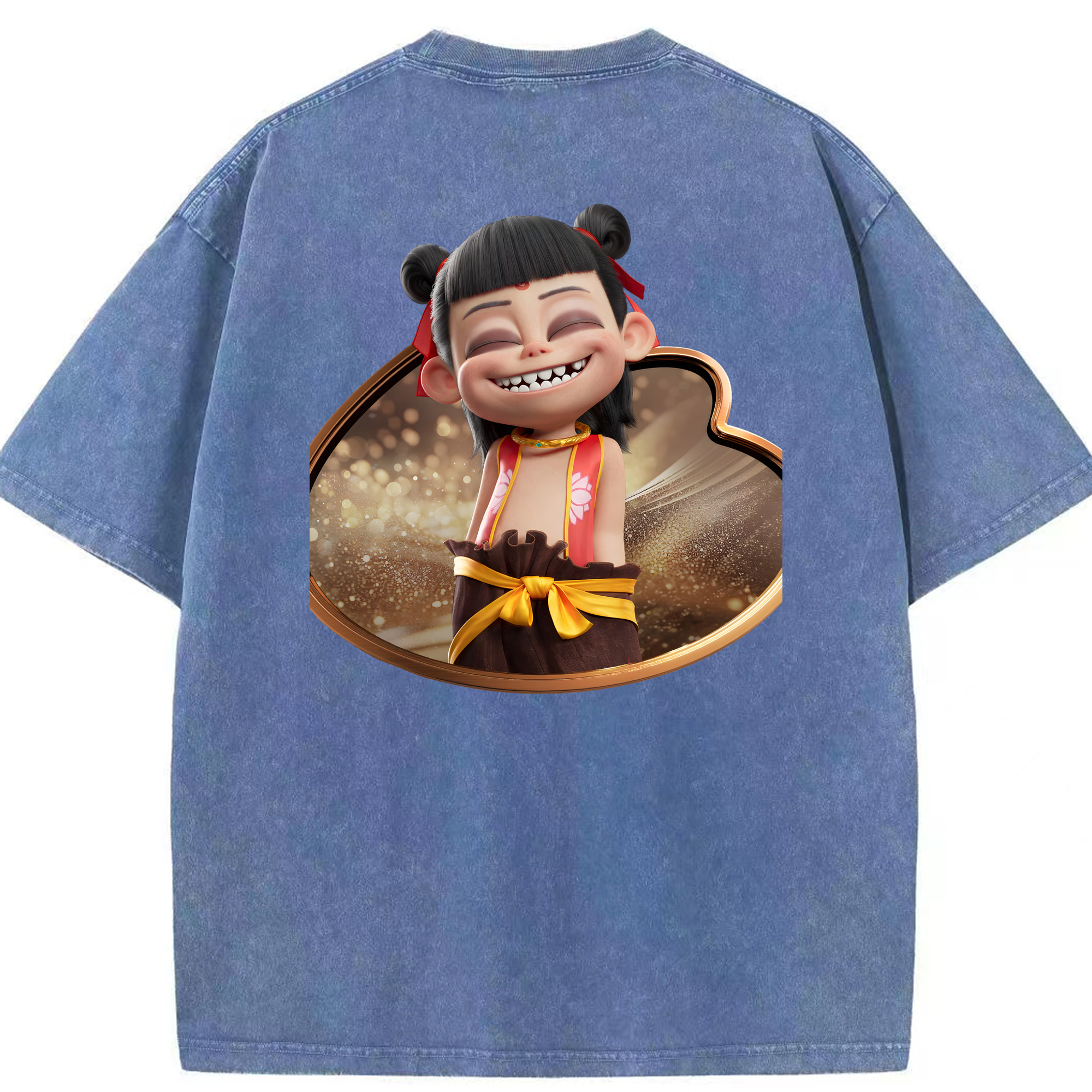 （画像用） Ne Zha 2 ナタ 魔童の大暴れ 綿100% ヴィンテージ風 半袖Tシャツ（背面プリント）