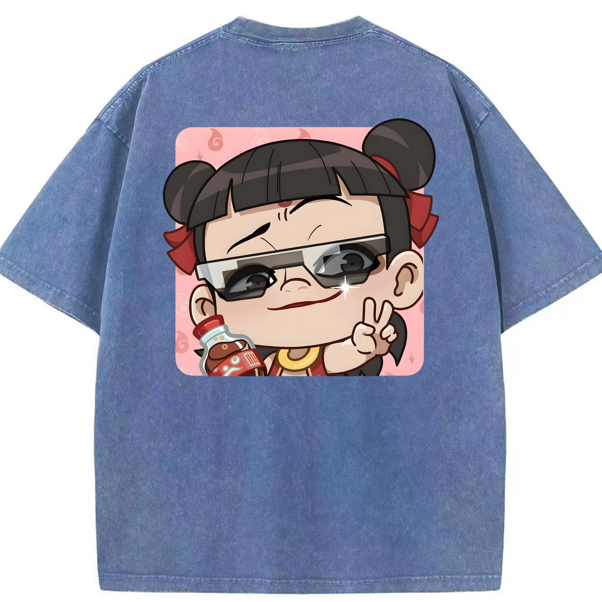 （画像用） Ne Zha 2 ナタ 魔童の大暴れ 綿100% ヴィンテージ風 半袖Tシャツ（背面プリント）