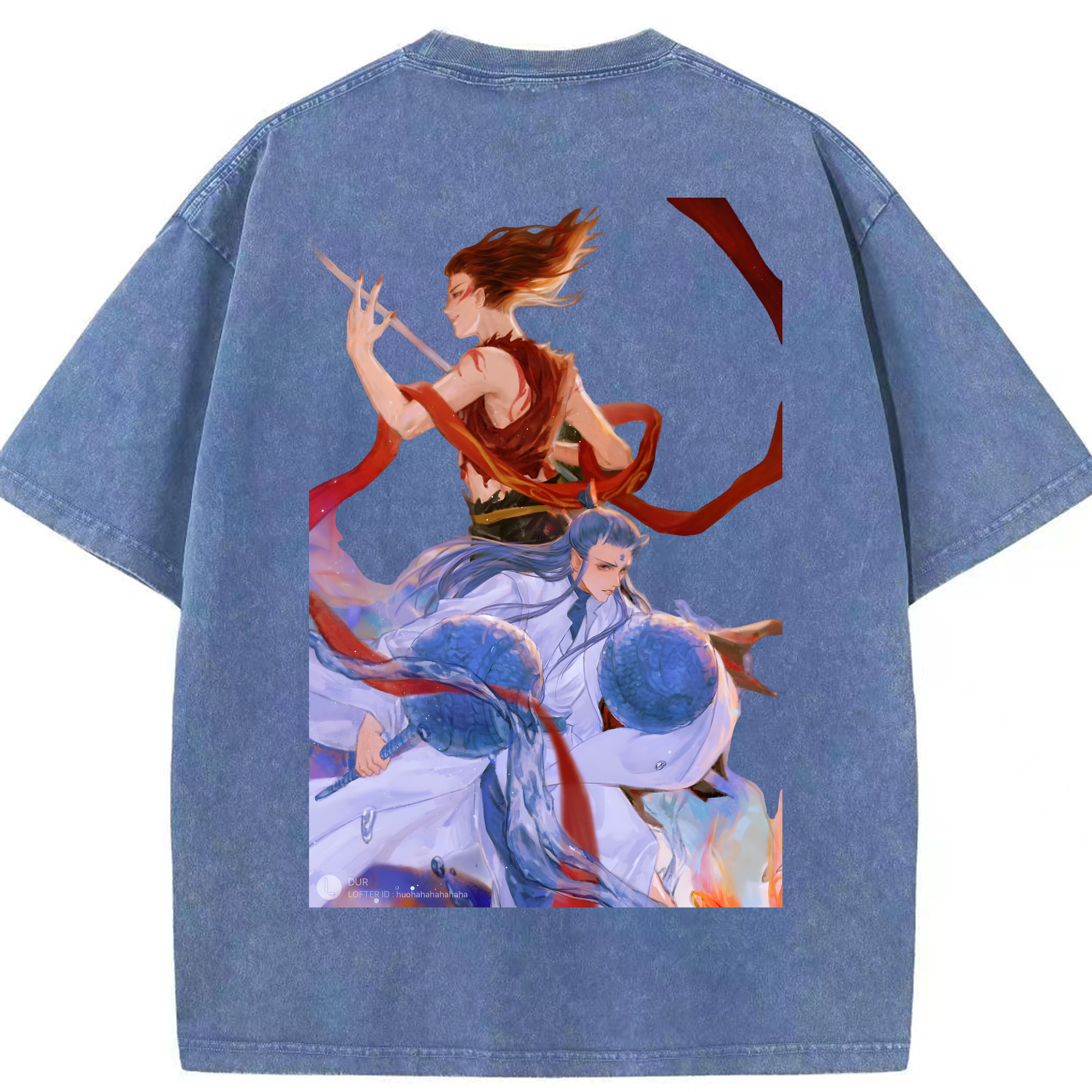 （画像用） Ne Zha 2 ナタ 魔童の大暴れ 綿100% ヴィンテージ風 半袖Tシャツ（背面プリント）