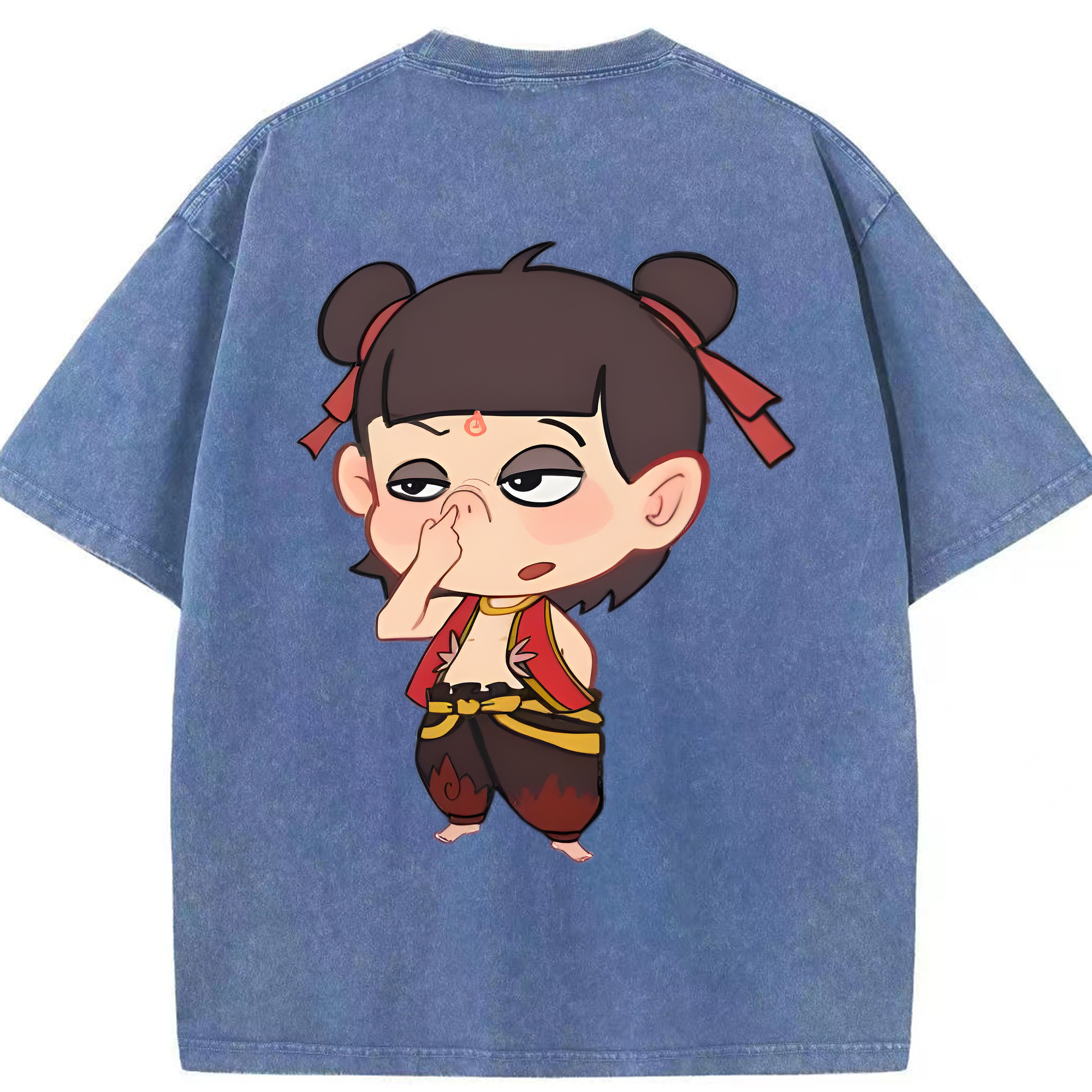 （画像用） Ne Zha 2 ナタ 魔童の大暴れ 綿100% ヴィンテージ風 半袖Tシャツ（背面プリント）