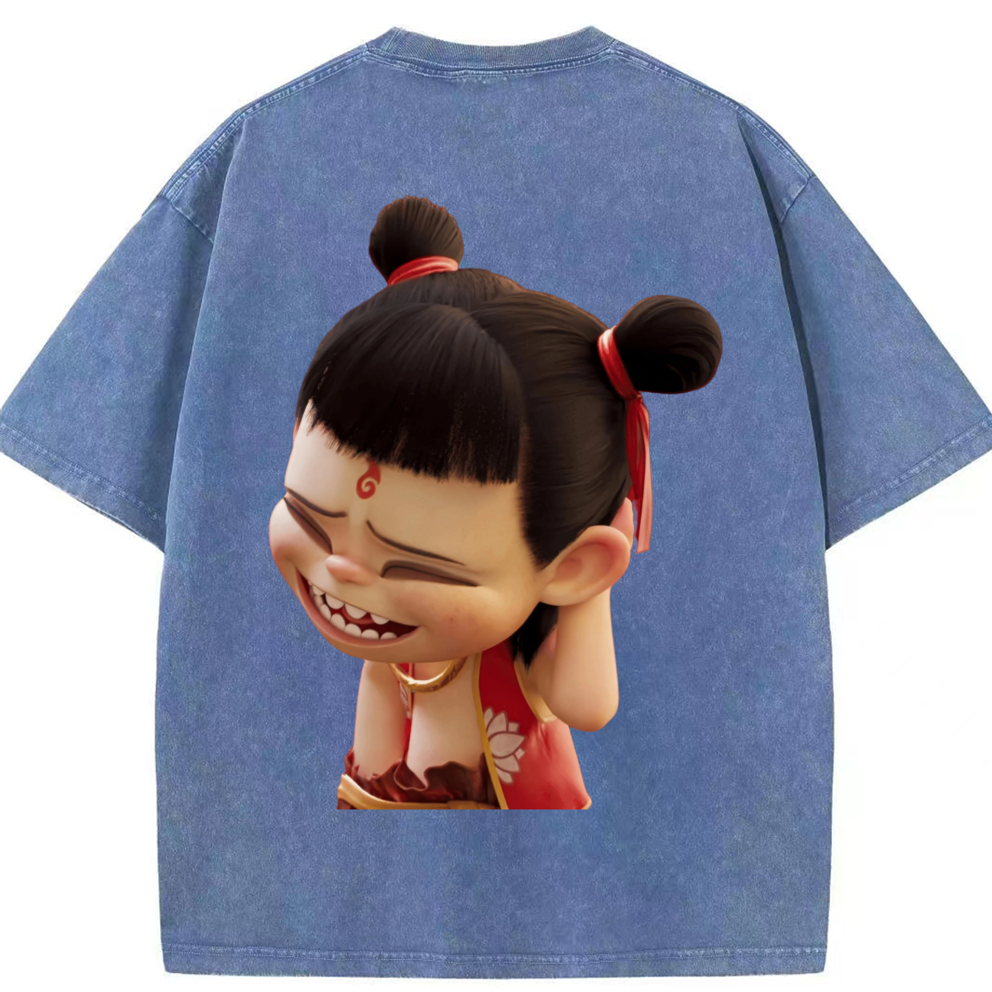 （画像用） Ne Zha 2 ナタ 魔童の大暴れ 綿100% ヴィンテージ風 半袖Tシャツ（背面プリント）