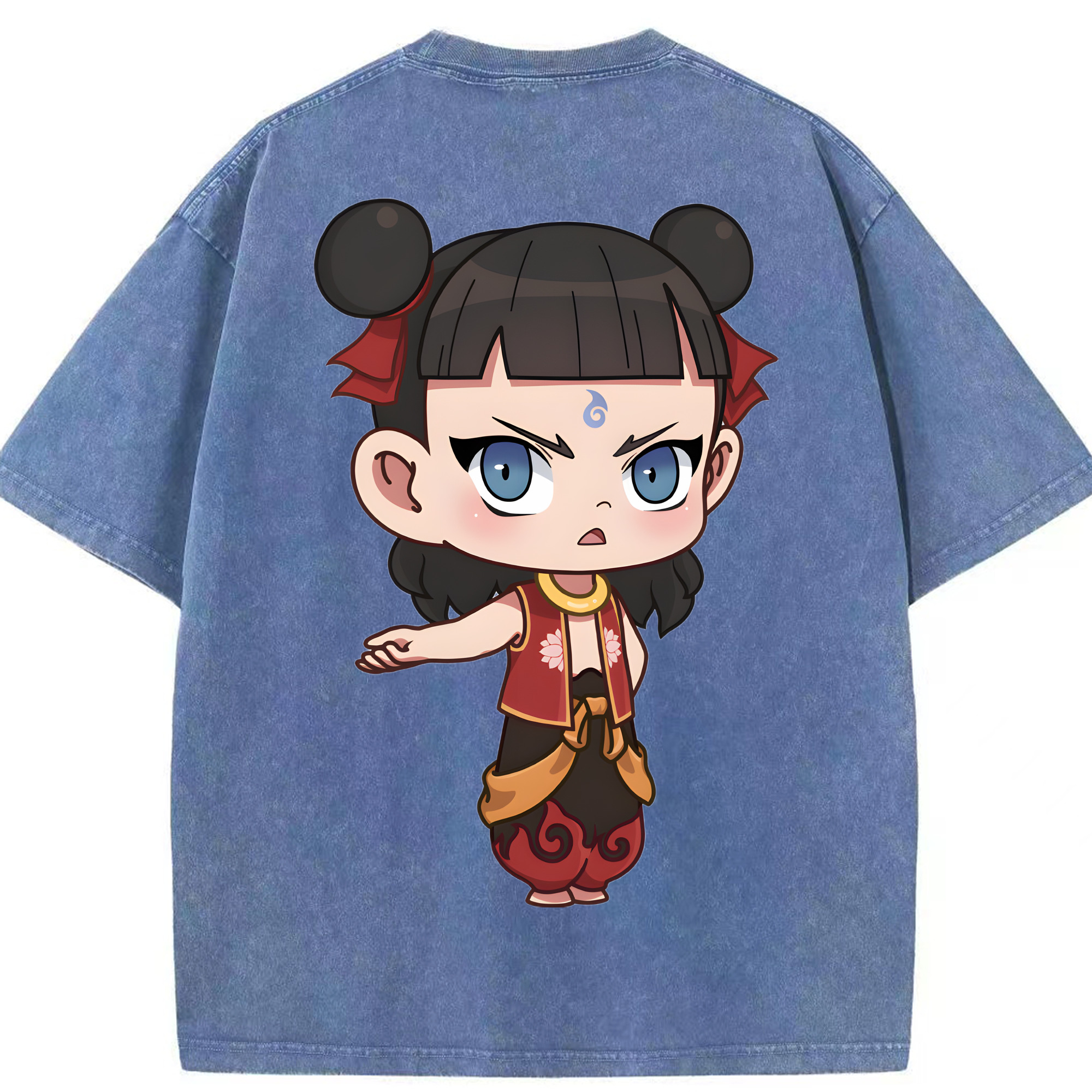 （画像用） Ne Zha 2 ナタ 魔童の大暴れ 綿100% ヴィンテージ風 半袖Tシャツ（背面プリント）