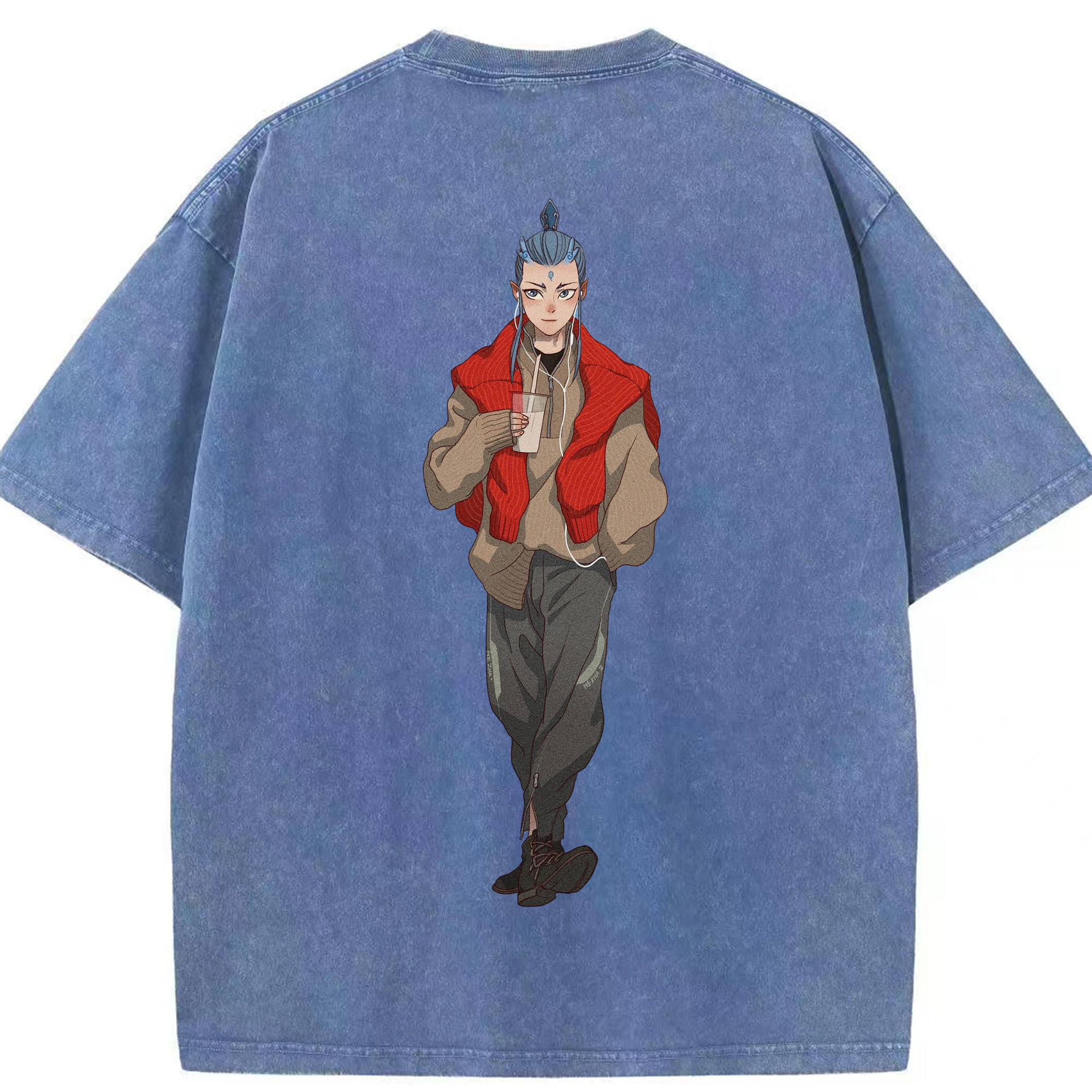 （画像用） Ne Zha 2 ナタ 魔童の大暴れ 綿100% ヴィンテージ風 半袖Tシャツ（背面プリント）