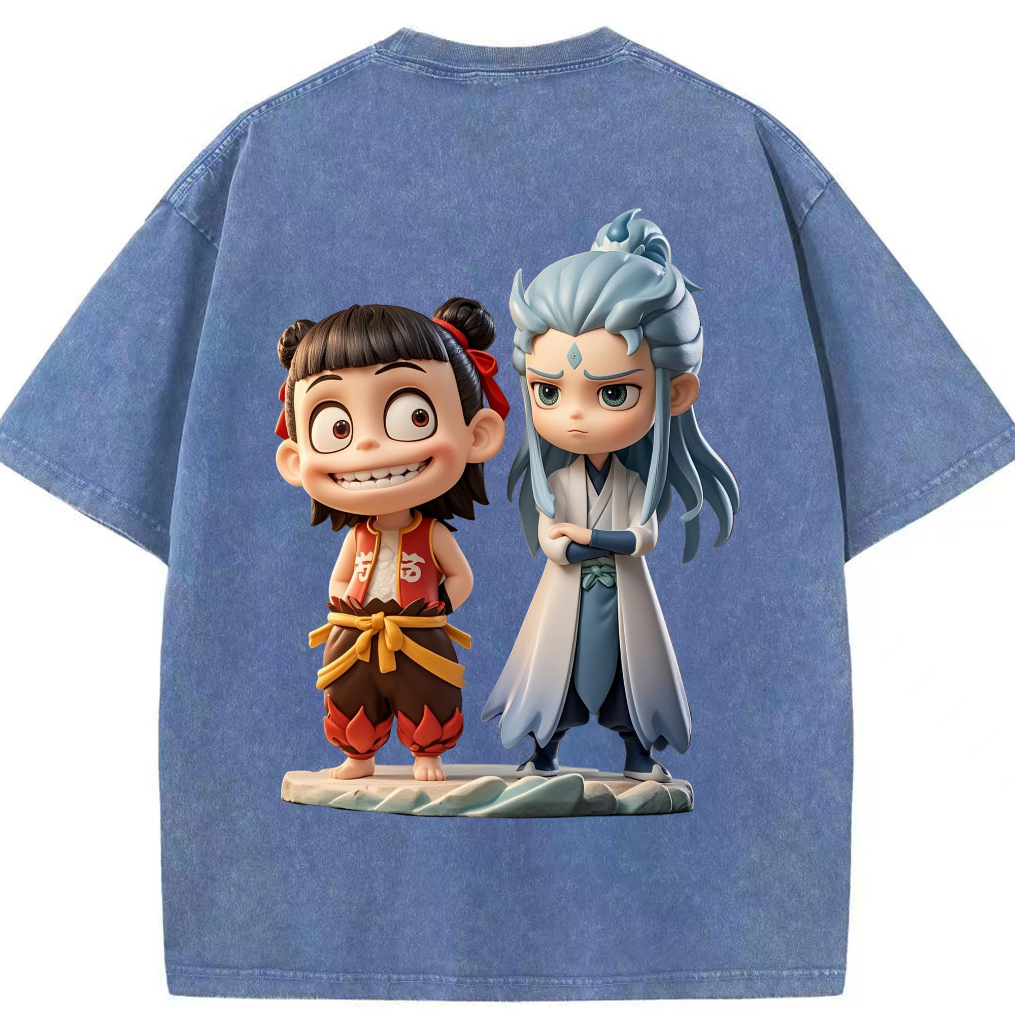 （画像用） Ne Zha 2 ナタ 魔童の大暴れ 綿100% ヴィンテージ風 半袖Tシャツ（背面プリント）