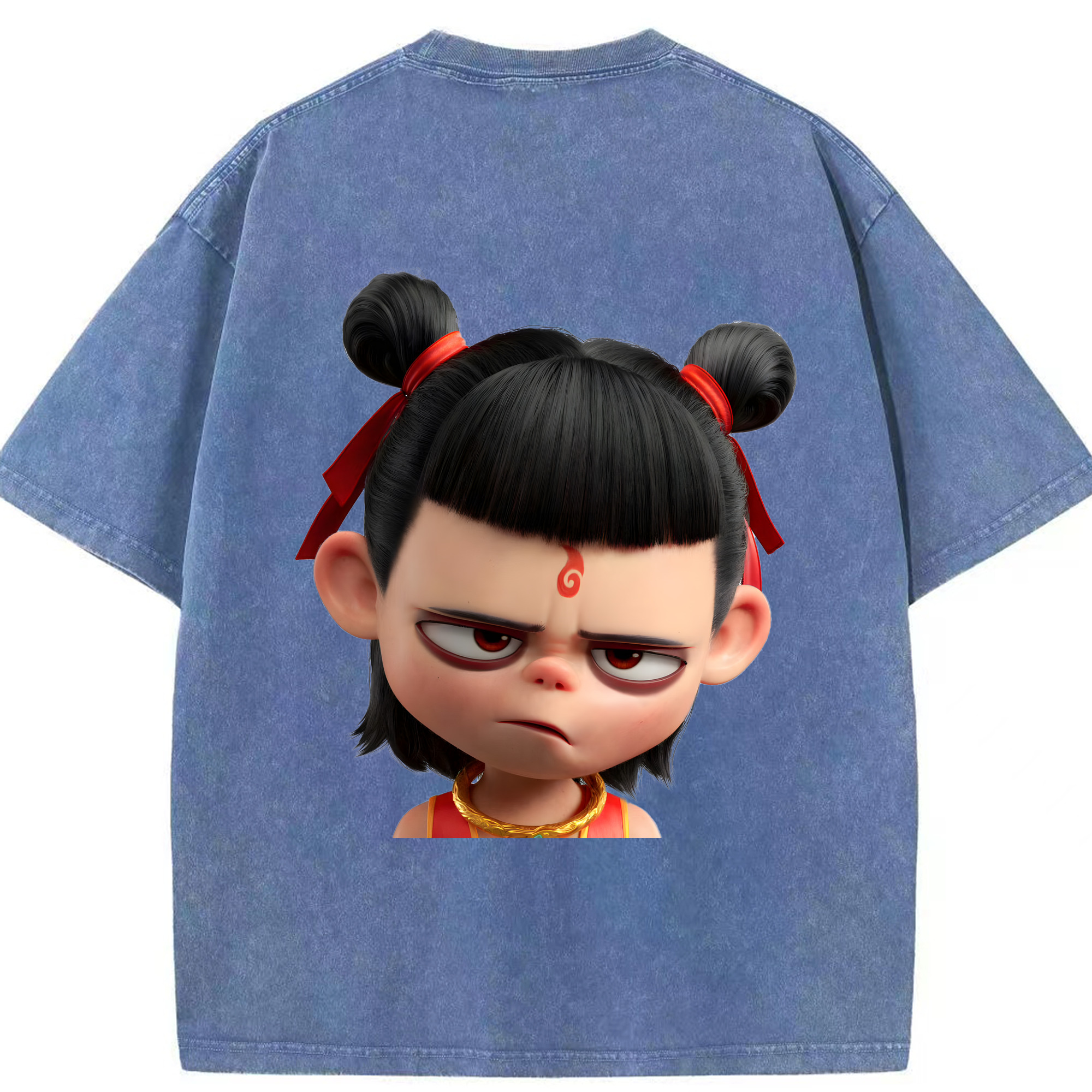 （画像用） Ne Zha 2 ナタ 魔童の大暴れ 綿100% ヴィンテージ風 半袖Tシャツ（背面プリント）