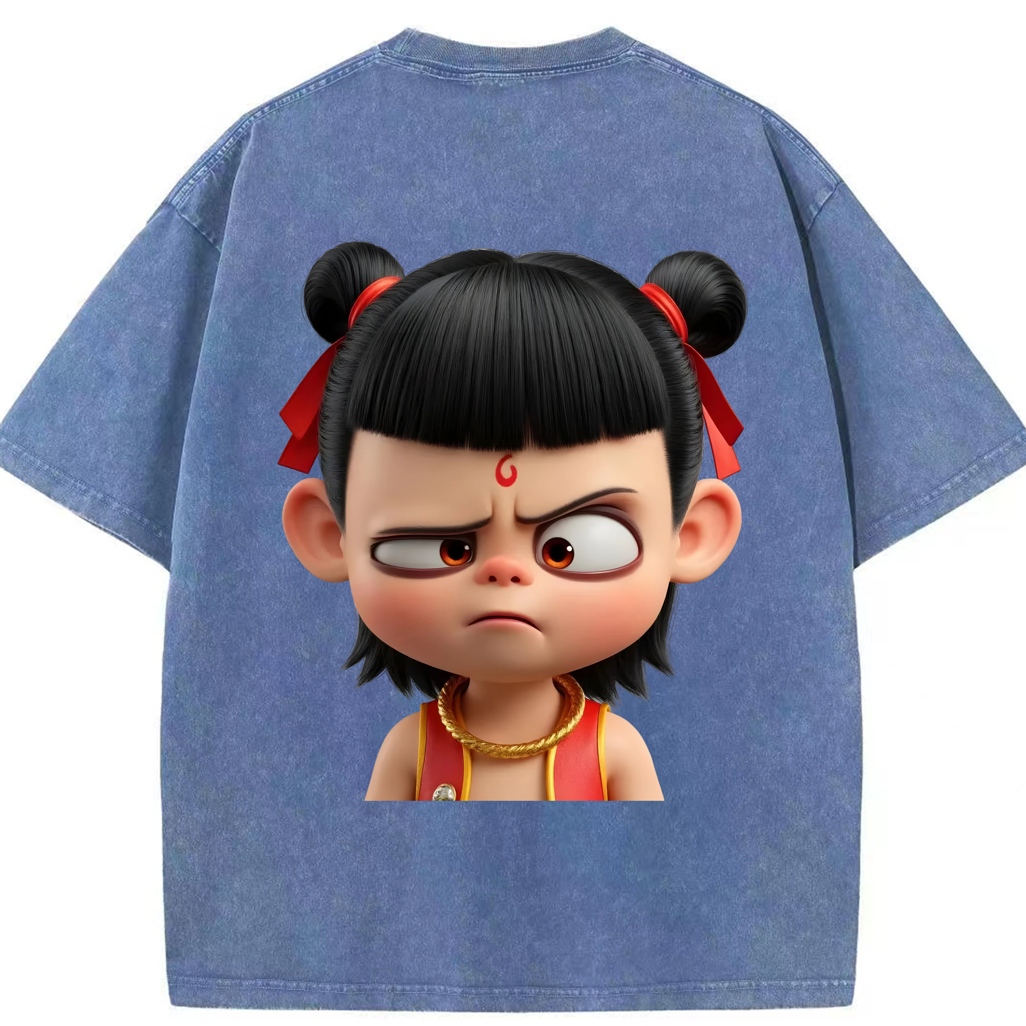 （画像用） Ne Zha 2 ナタ 魔童の大暴れ 綿100% ヴィンテージ風 半袖Tシャツ（背面プリント）
