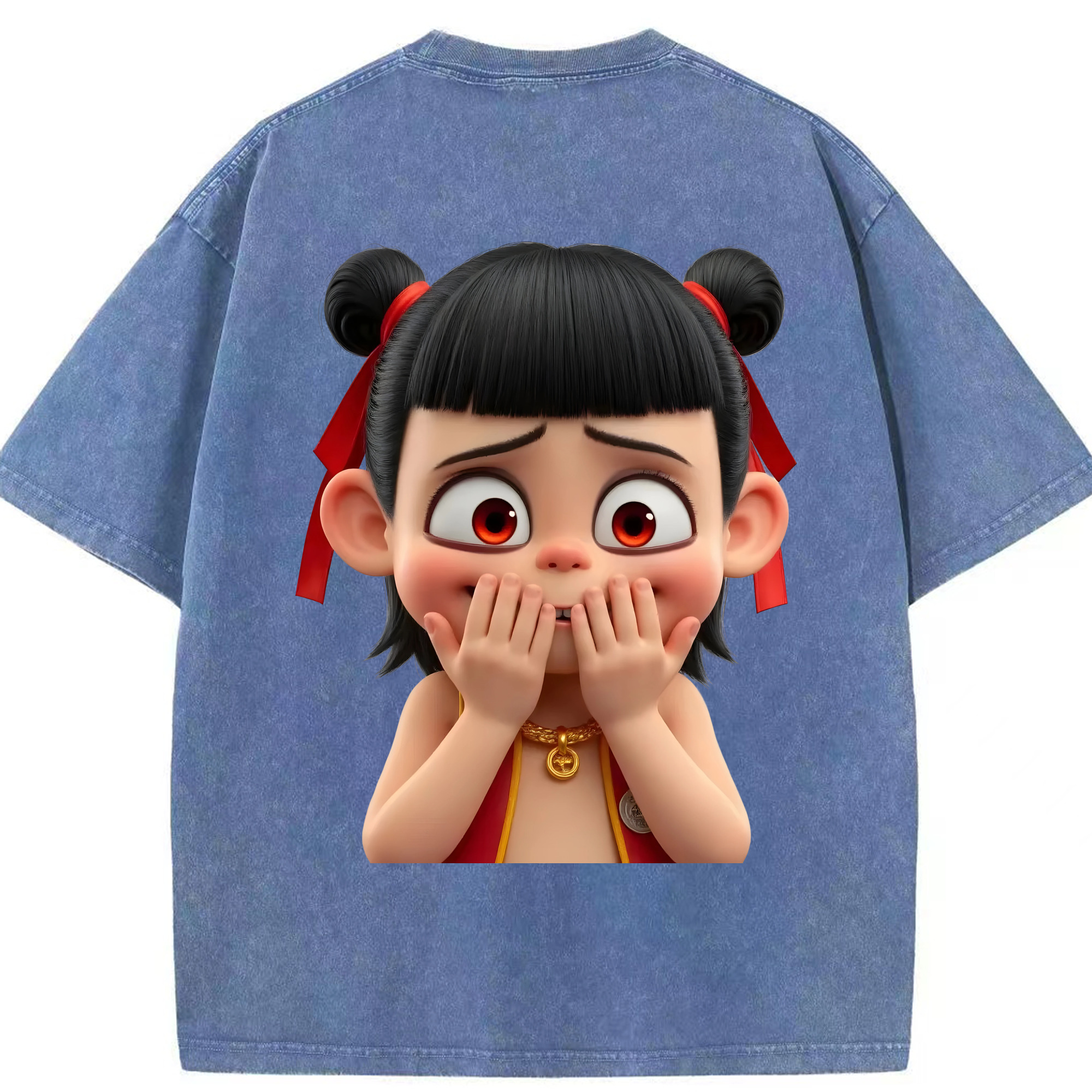 （画像用） Ne Zha 2 ナタ 魔童の大暴れ 綿100% ヴィンテージ風 半袖Tシャツ（背面プリント）