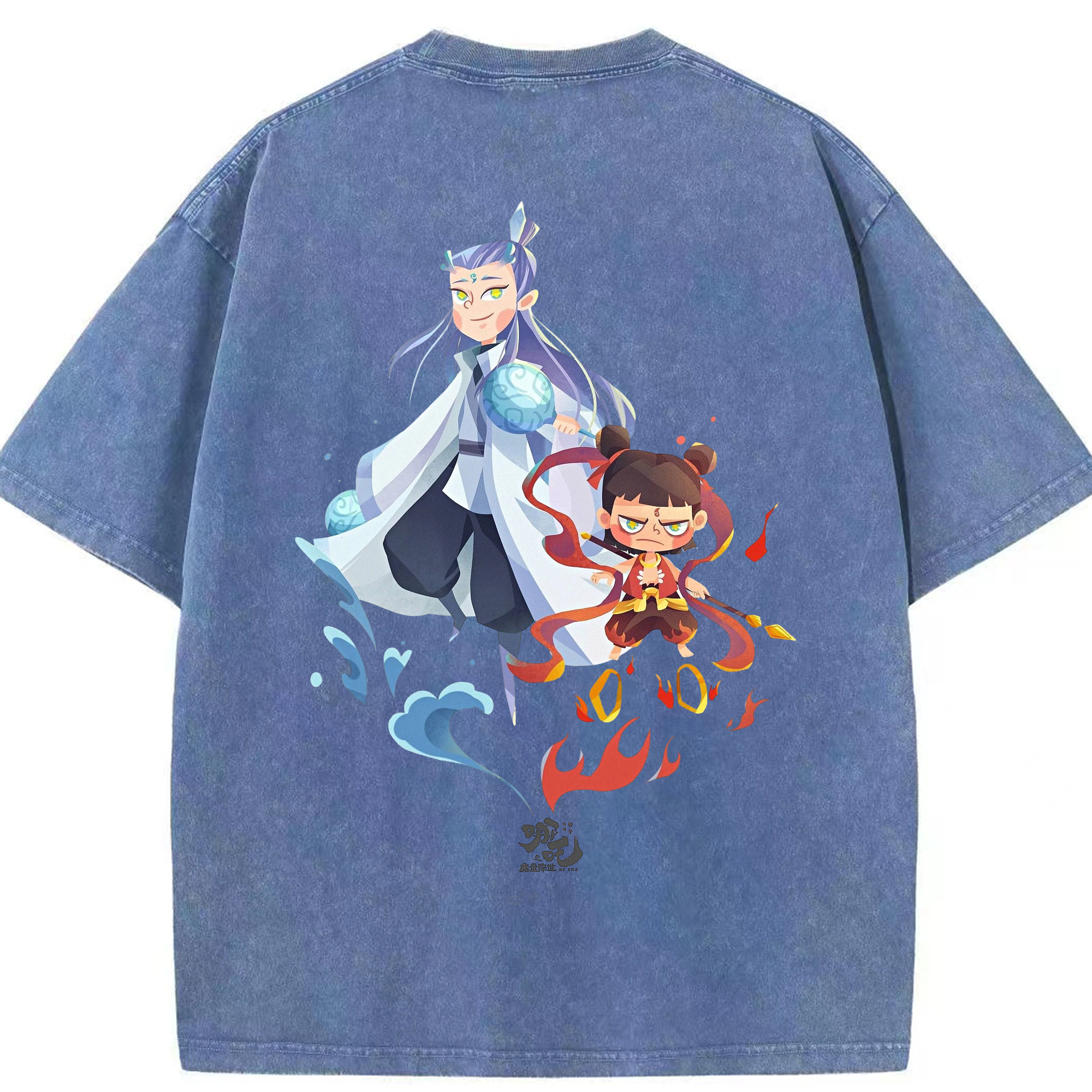 （画像用） Ne Zha 2 ナタ 魔童の大暴れ 綿100% ヴィンテージ風 半袖Tシャツ（背面プリント）