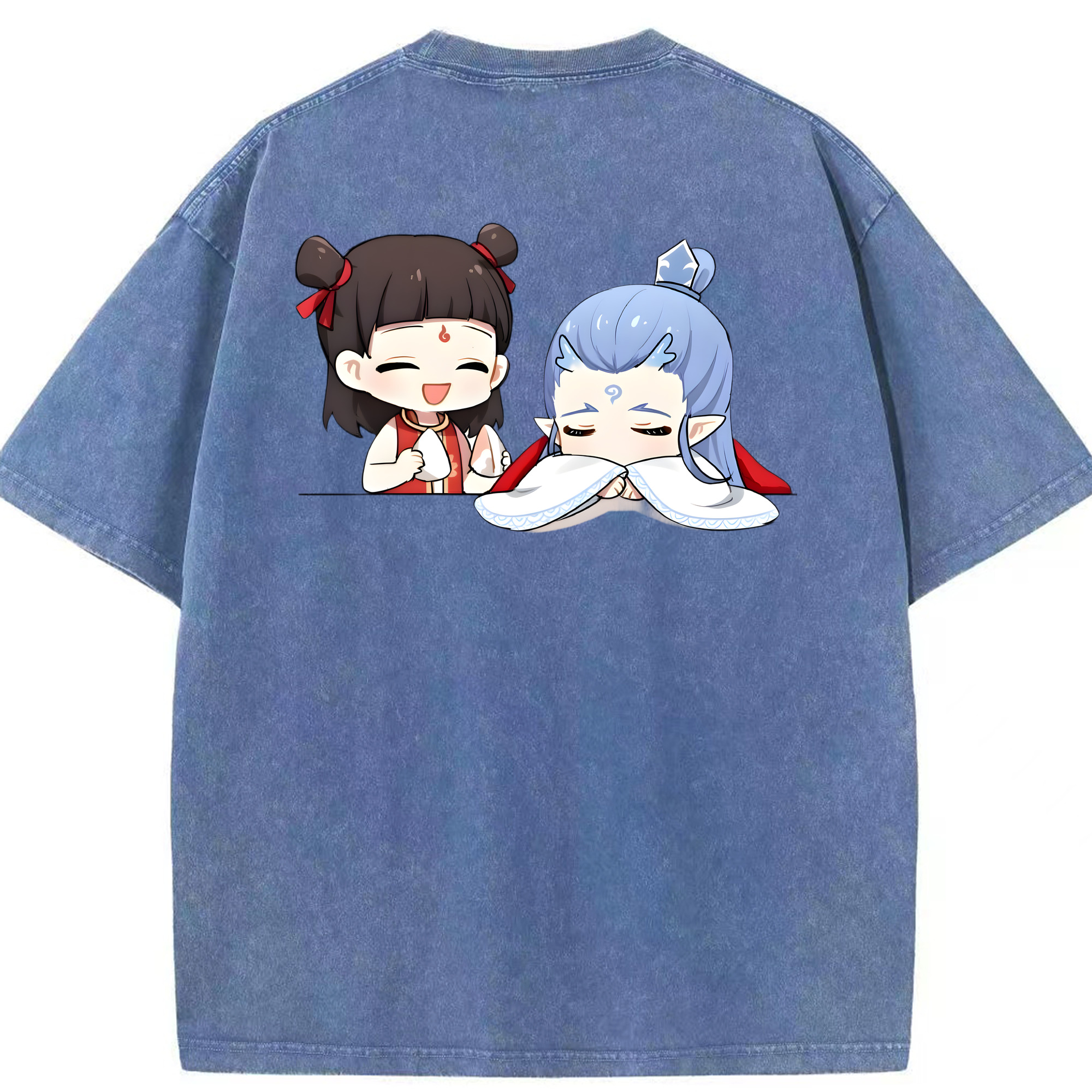 （画像用） Ne Zha 2 ナタ 魔童の大暴れ 綿100% ヴィンテージ風 半袖Tシャツ（背面プリント）