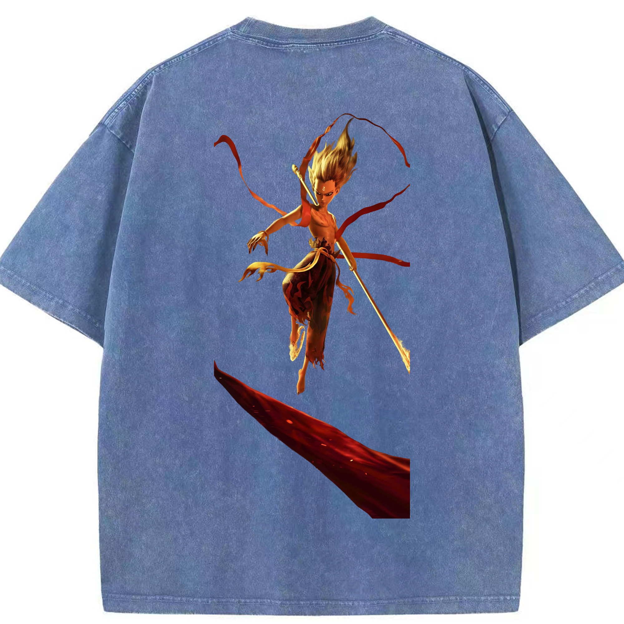 （画像用） Ne Zha 2 ナタ 魔童の大暴れ 綿100% ヴィンテージ風 半袖Tシャツ（背面プリント）