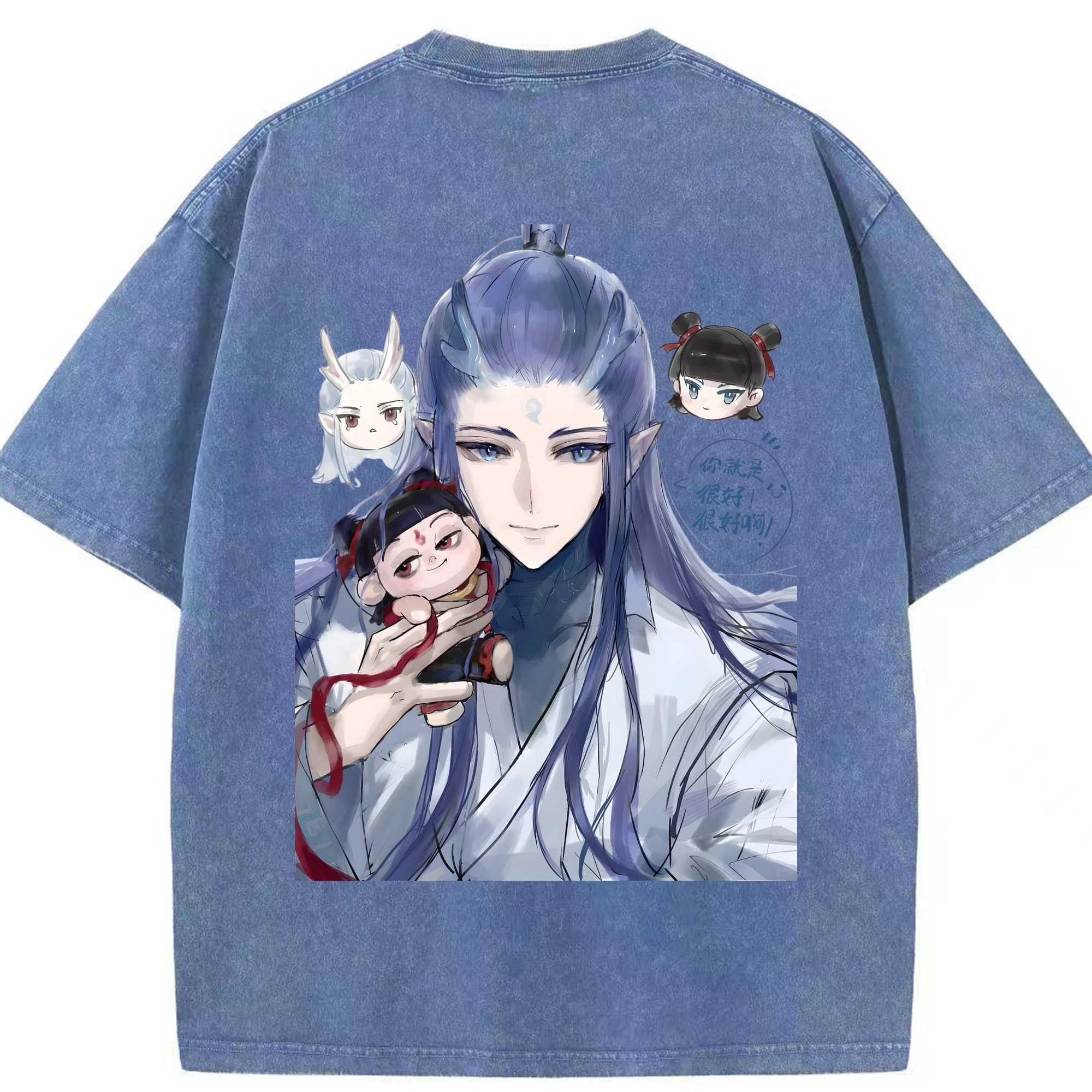 （画像用） Ne Zha 2 ナタ 魔童の大暴れ 綿100% ヴィンテージ風 半袖Tシャツ（背面プリント）