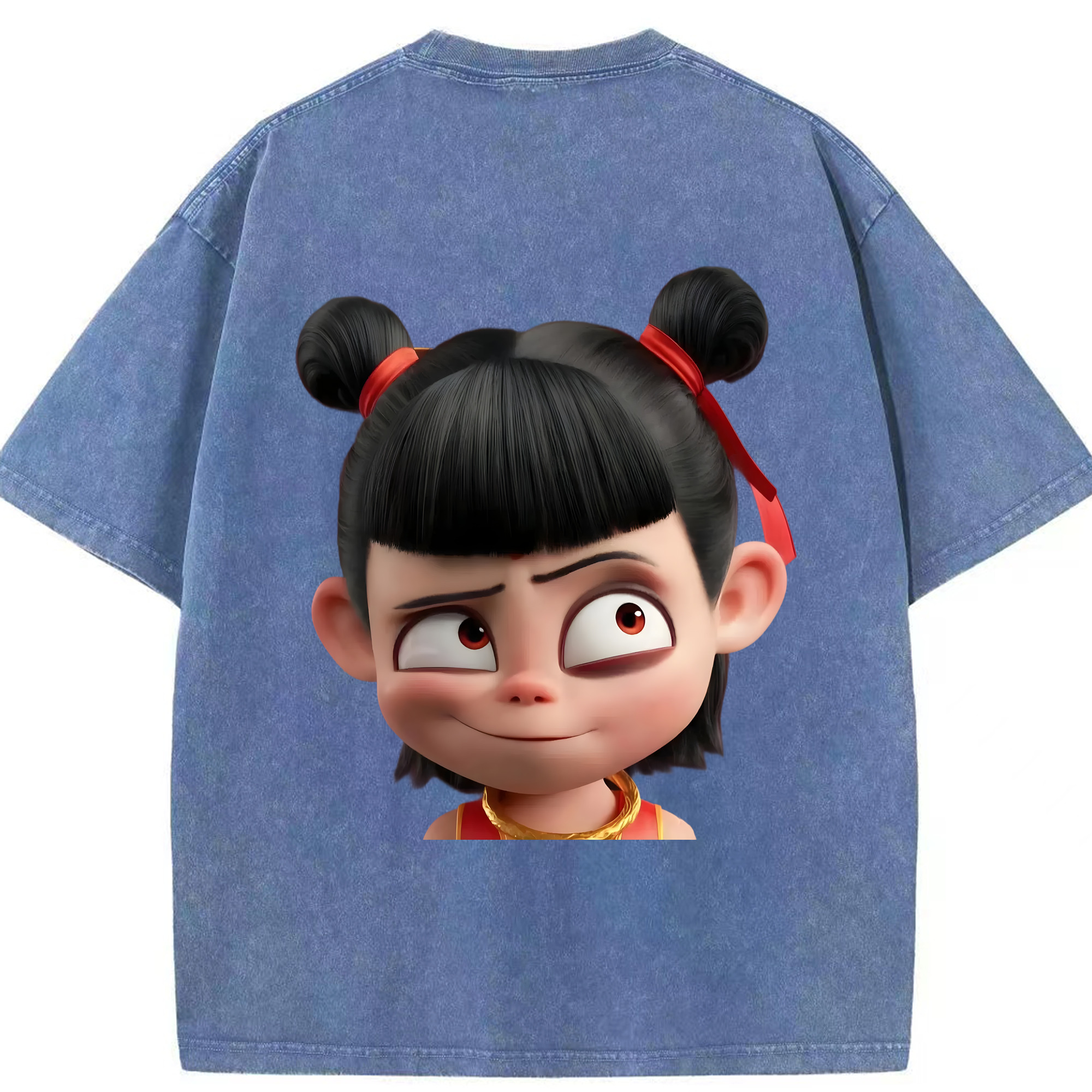 （画像用） Ne Zha 2 ナタ 魔童の大暴れ 綿100% ヴィンテージ風 半袖Tシャツ（背面プリント）