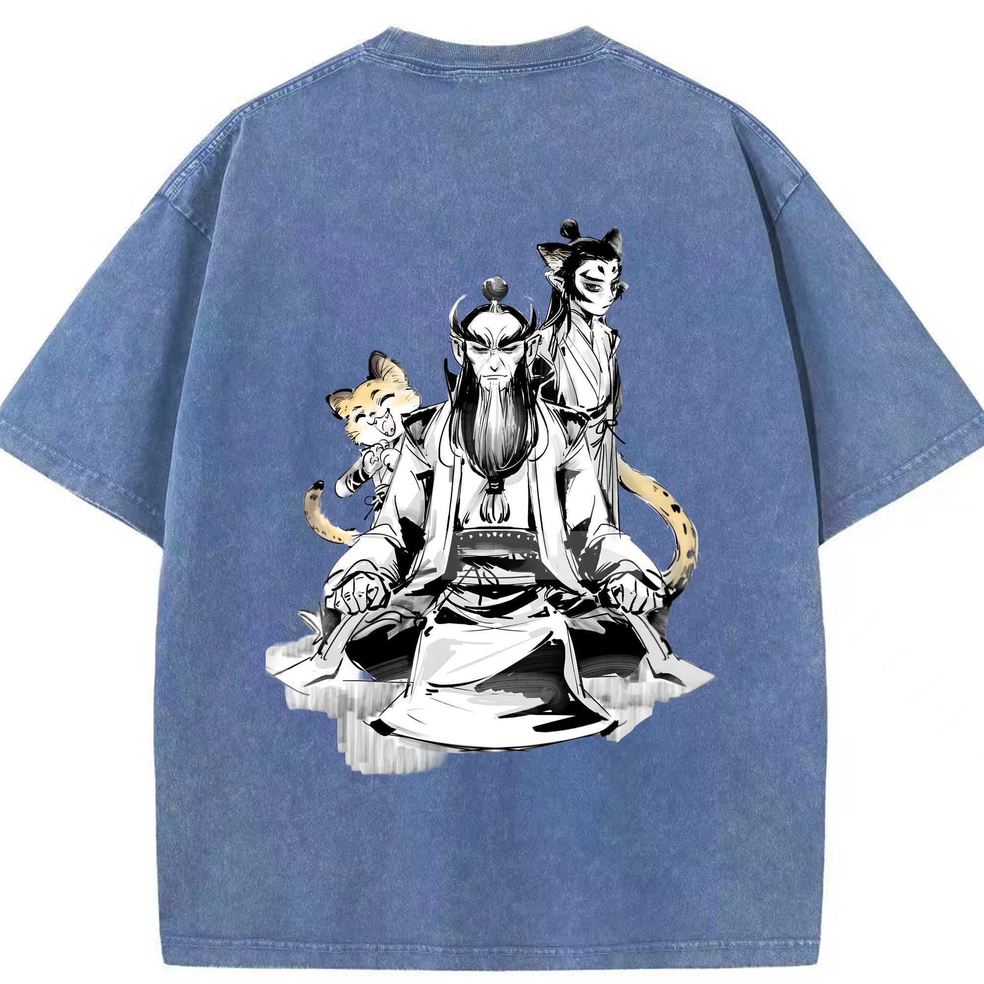 （画像用） Ne Zha 2 ナタ 魔童の大暴れ 綿100% ヴィンテージ風 半袖Tシャツ（背面プリント）