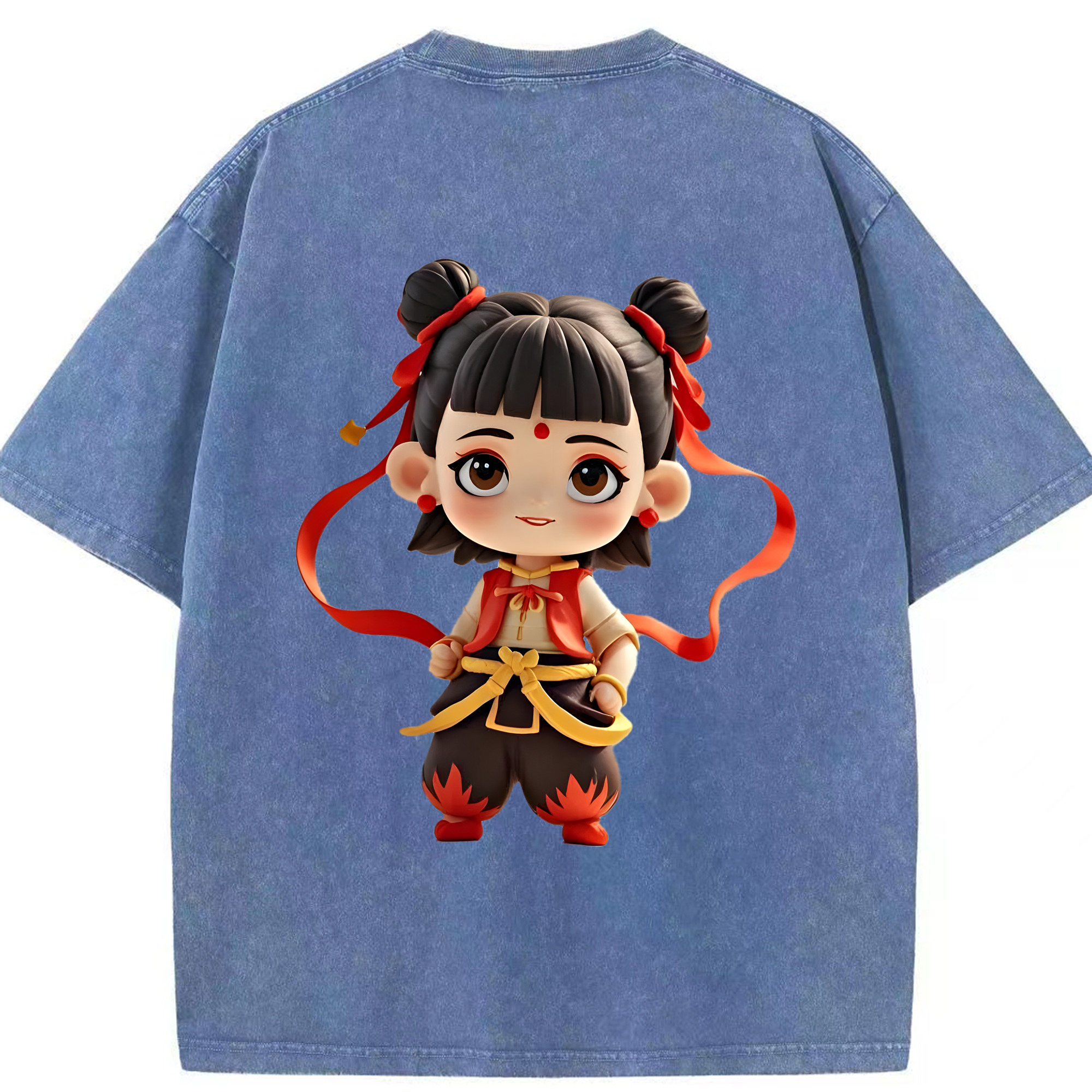 （画像用） Ne Zha 2 ナタ 魔童の大暴れ 綿100% ヴィンテージ風 半袖Tシャツ（背面プリント）