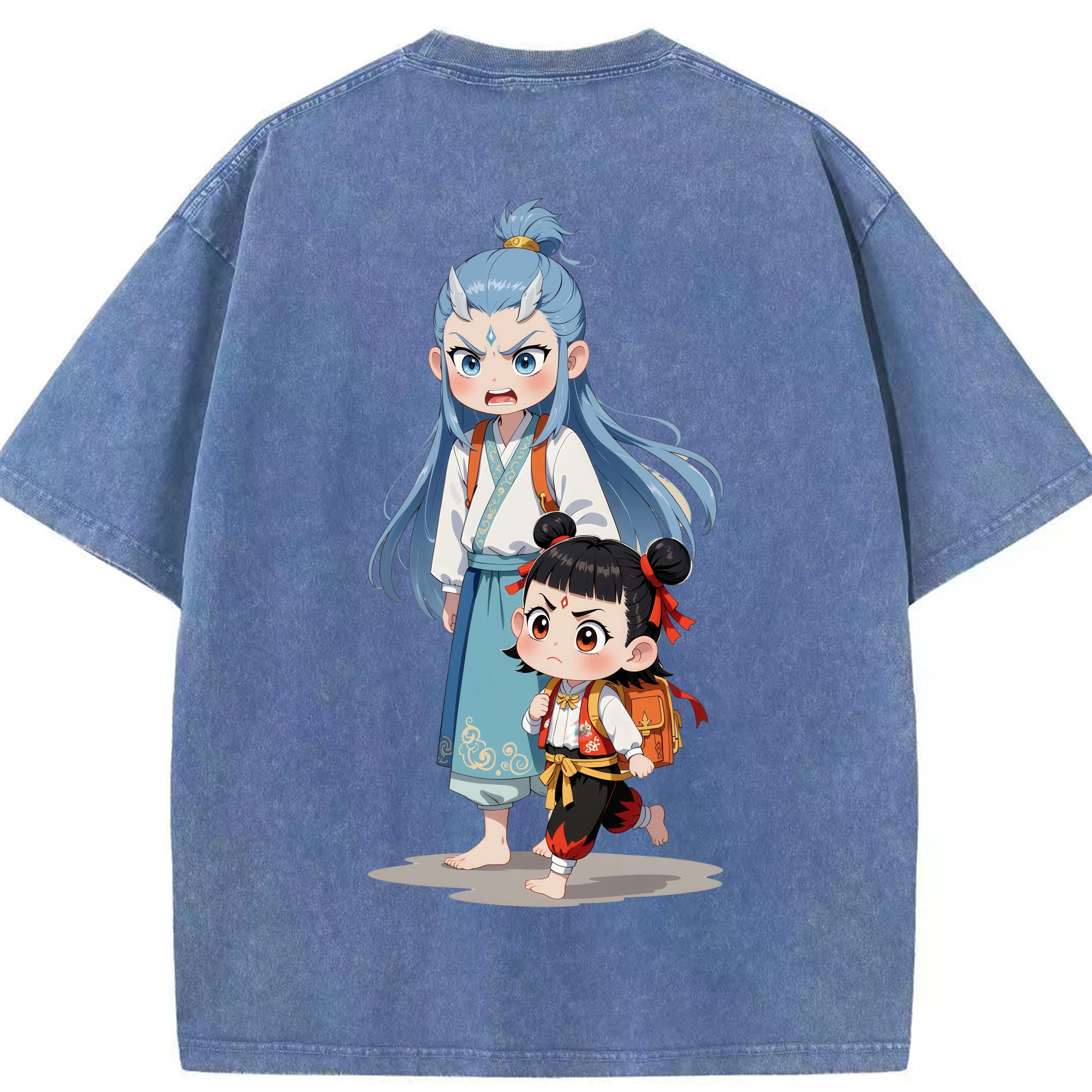 （画像用） Ne Zha 2 ナタ 魔童の大暴れ 綿100% ヴィンテージ風 半袖Tシャツ（背面プリント）